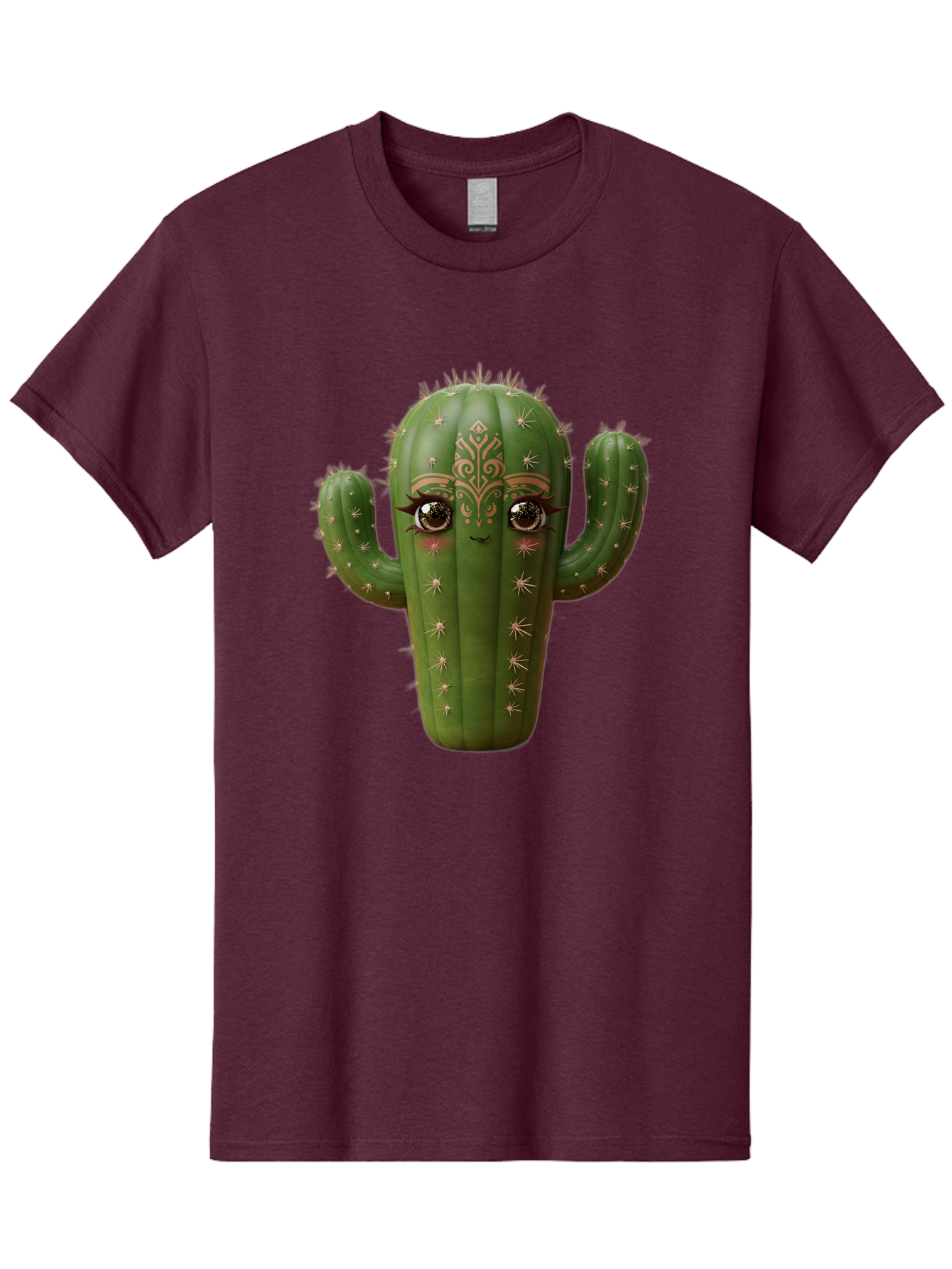 Cactus-Face Men'S Graphic Tee, 100% Cotton, Comfortable Casual Summer Wear, Machine Washable, Cactus Character, Anthropomorphic Cactus, Cartoon Cactus, Cactus With Eyes, Decorative Cactus, Whimsical Design, Floral Patterns, Desert Plant, Bac737