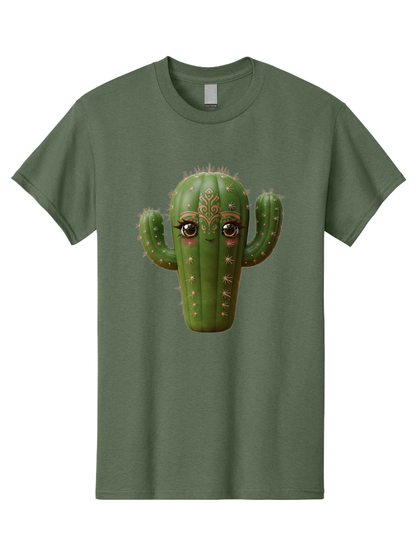 Cactus-Face Men'S Graphic Tee, 100% Cotton, Comfortable Casual Summer Wear, Machine Washable, Cactus Character, Anthropomorphic Cactus, Cartoon Cactus, Cactus With Eyes, Decorative Cactus, Whimsical Design, Floral Patterns, Desert Plant, Bac737