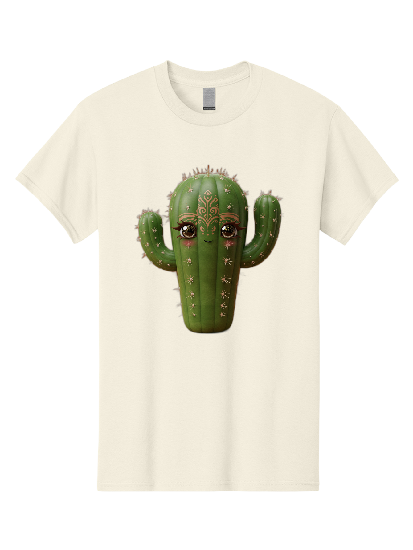 Cactus-Face Men'S Graphic Tee, 100% Cotton, Comfortable Casual Summer Wear, Machine Washable, Cactus Character, Anthropomorphic Cactus, Cartoon Cactus, Cactus With Eyes, Decorative Cactus, Whimsical Design, Floral Patterns, Desert Plant, Bac737