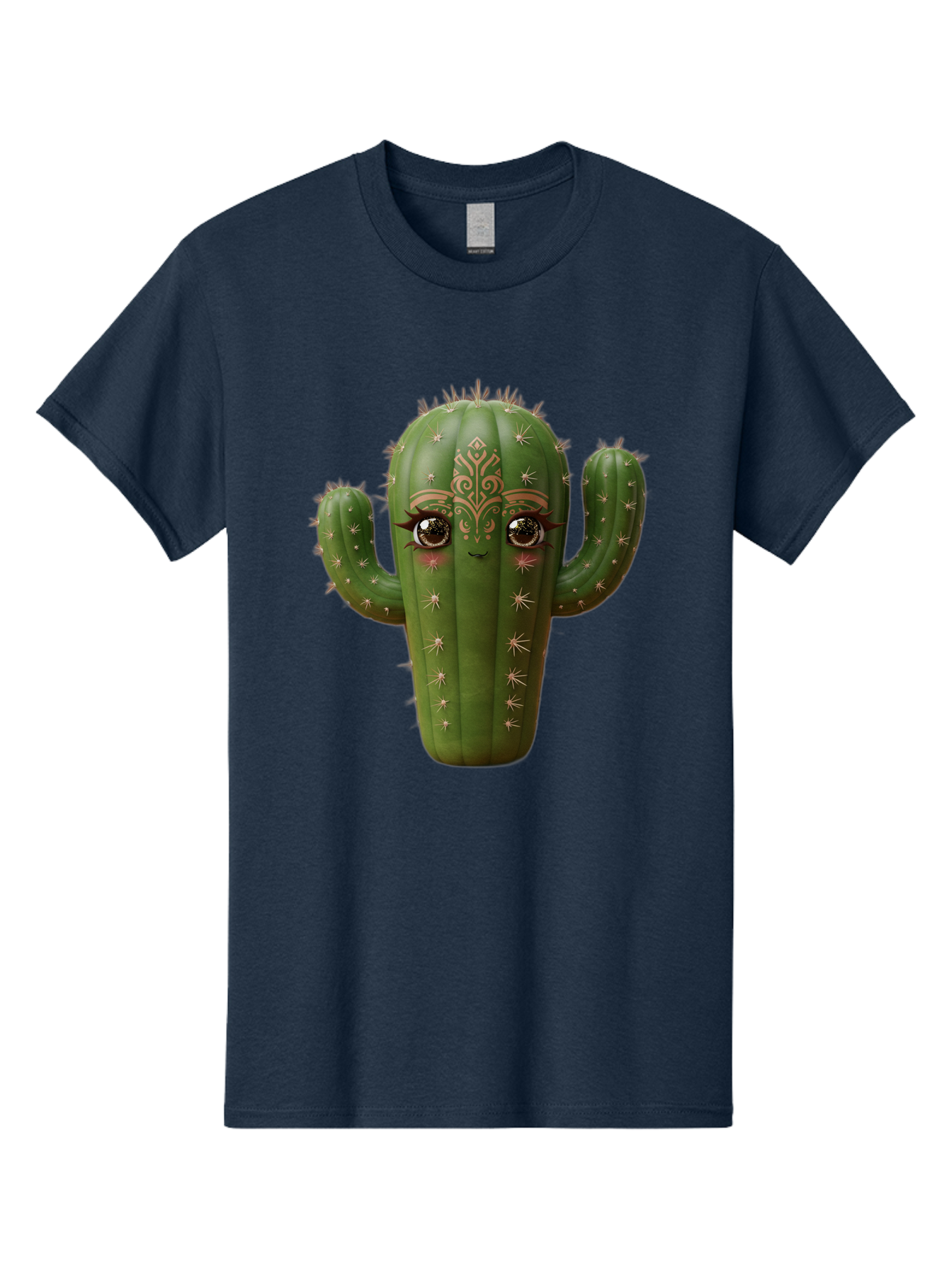 Cactus-Face Men'S Graphic Tee, 100% Cotton, Comfortable Casual Summer Wear, Machine Washable, Cactus Character, Anthropomorphic Cactus, Cartoon Cactus, Cactus With Eyes, Decorative Cactus, Whimsical Design, Floral Patterns, Desert Plant, Bac737