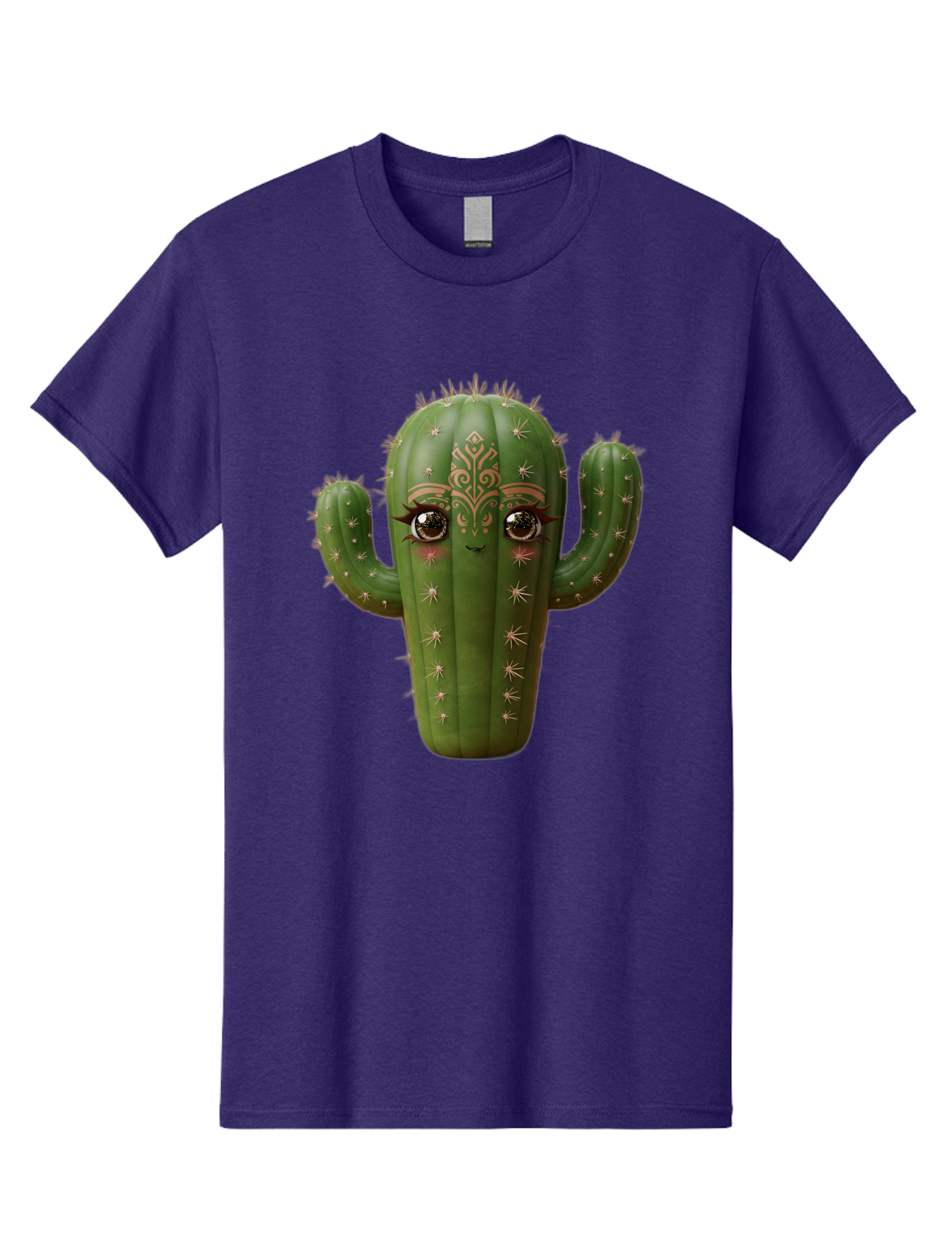 Cactus-Face Men'S Graphic Tee, 100% Cotton, Comfortable Casual Summer Wear, Machine Washable, Cactus Character, Anthropomorphic Cactus, Cartoon Cactus, Cactus With Eyes, Decorative Cactus, Whimsical Design, Floral Patterns, Desert Plant, Bac737