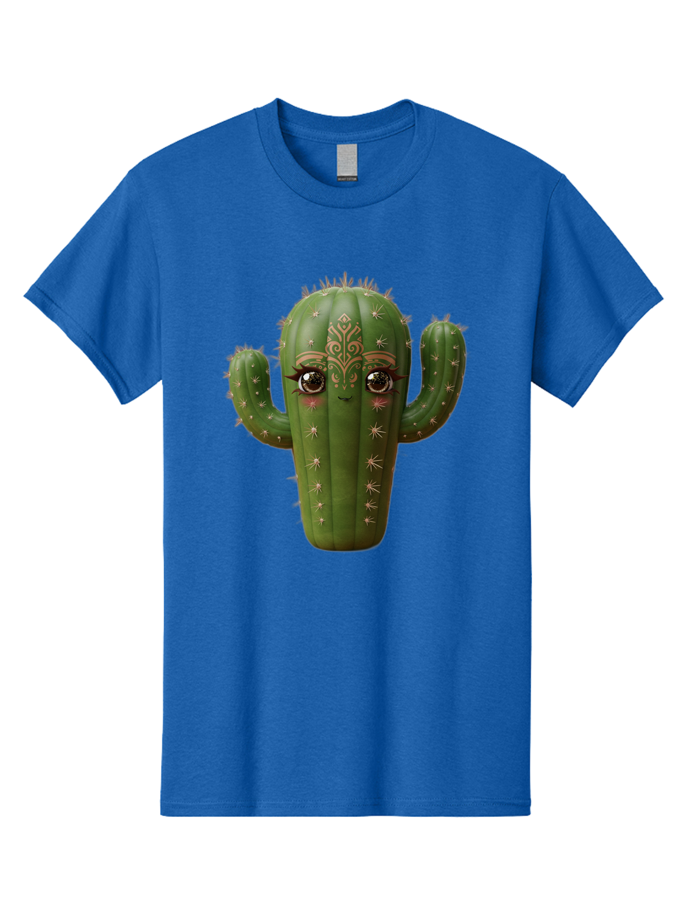 Cactus-Face Men'S Graphic Tee, 100% Cotton, Comfortable Casual Summer Wear, Machine Washable, Cactus Character, Anthropomorphic Cactus, Cartoon Cactus, Cactus With Eyes, Decorative Cactus, Whimsical Design, Floral Patterns, Desert Plant, Bac737