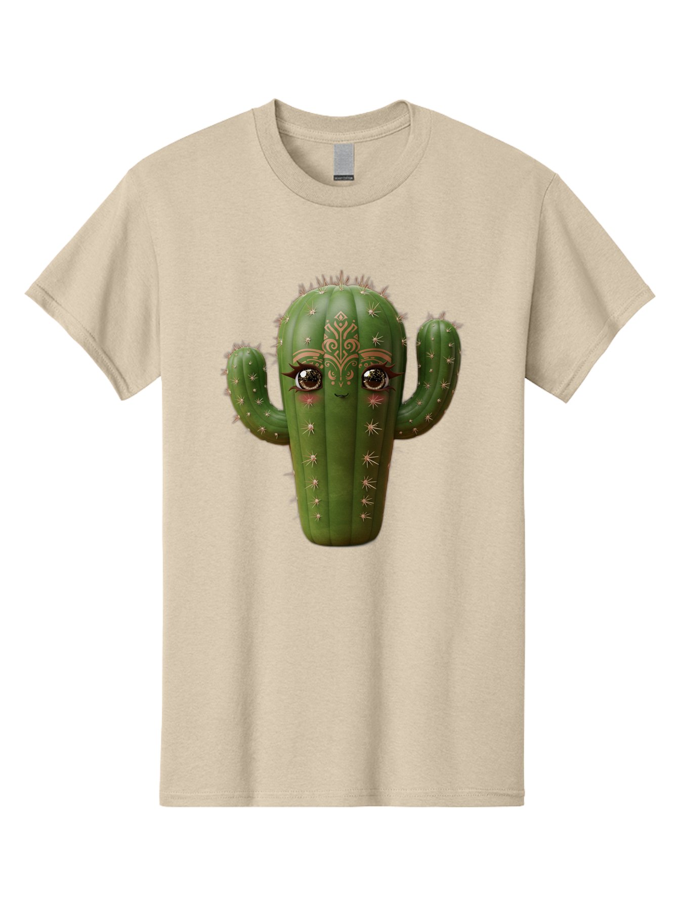 Cactus-Face Men'S Graphic Tee, 100% Cotton, Comfortable Casual Summer Wear, Machine Washable, Cactus Character, Anthropomorphic Cactus, Cartoon Cactus, Cactus With Eyes, Decorative Cactus, Whimsical Design, Floral Patterns, Desert Plant, Bac737