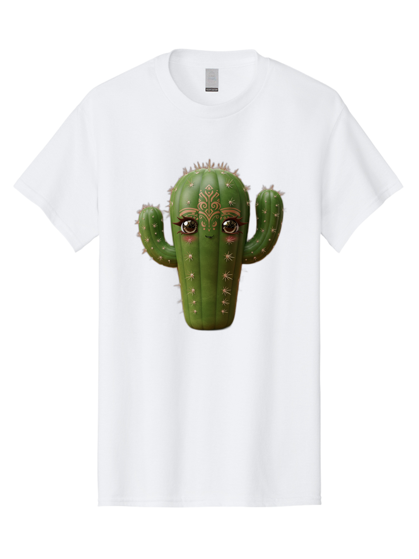 Cactus-Face Men'S Graphic Tee, 100% Cotton, Comfortable Casual Summer Wear, Machine Washable, Cactus Character, Anthropomorphic Cactus, Cartoon Cactus, Cactus With Eyes, Decorative Cactus, Whimsical Design, Floral Patterns, Desert Plant, Bac737