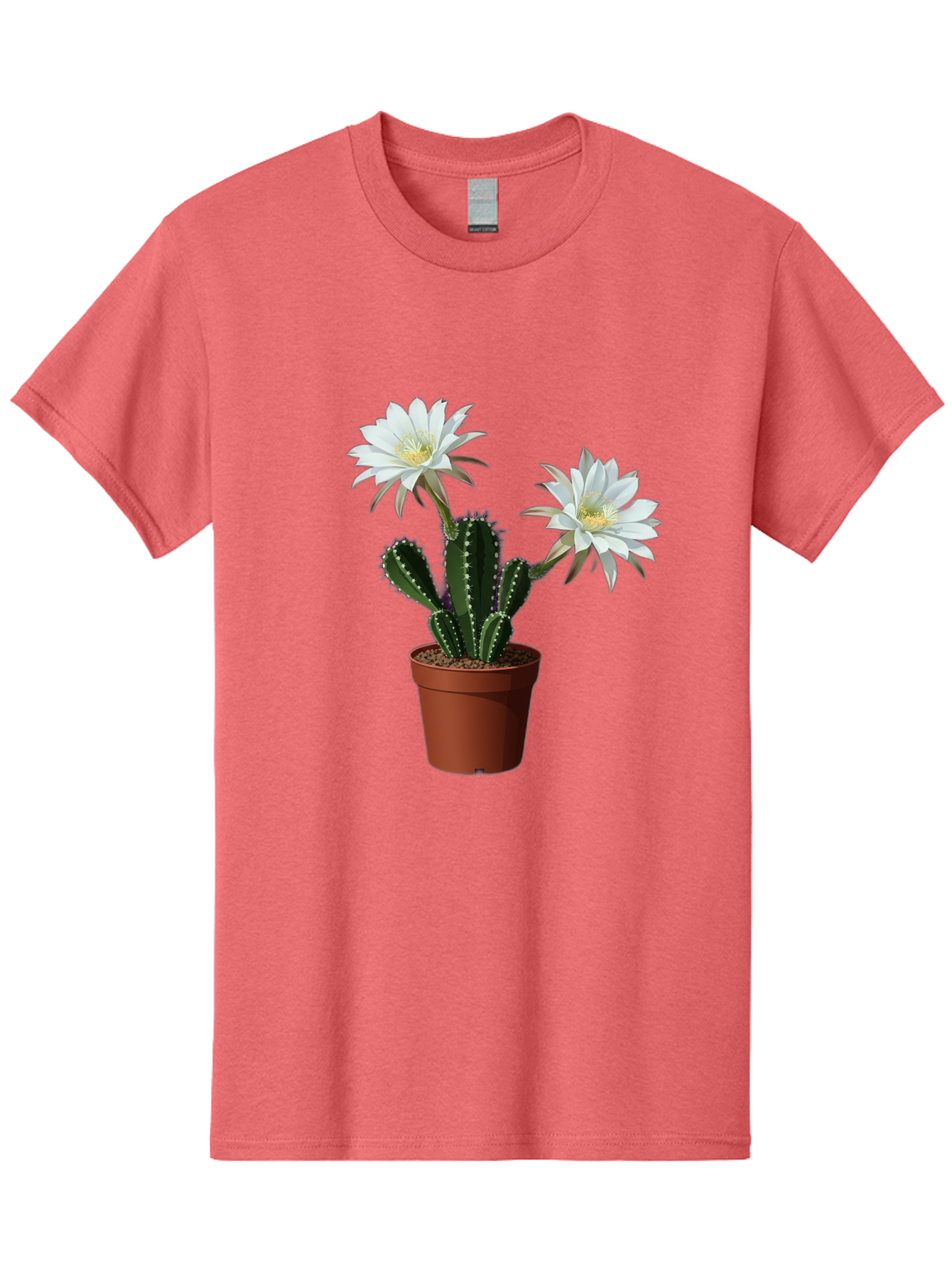 Cactus-Flowers-1 Men'S Graphic Tee, 100% Cotton, Comfortable Casual Summer Wear, Machine Washable, White Cactus Flowers, Cactus In Terracotta Pot, Desert Flora, Succulent Plants, Flowering Cacti, Indoor Plants, Potted Cactus, Blooming Cactus Bac738