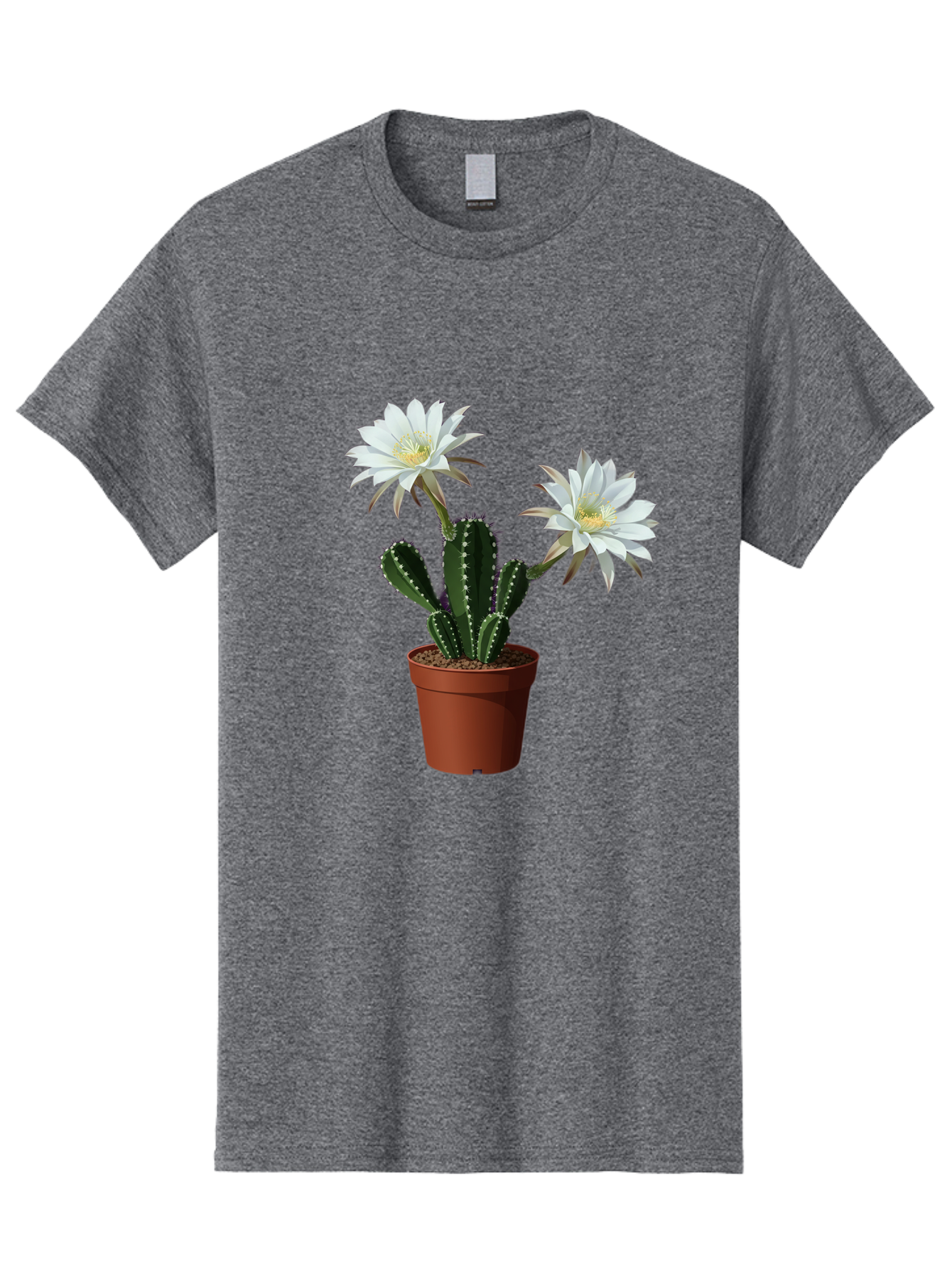 Cactus-Flowers-1 Men'S Graphic Tee, 100% Cotton, Comfortable Casual Summer Wear, Machine Washable, White Cactus Flowers, Cactus In Terracotta Pot, Desert Flora, Succulent Plants, Flowering Cacti, Indoor Plants, Potted Cactus, Blooming Cactus Bac738