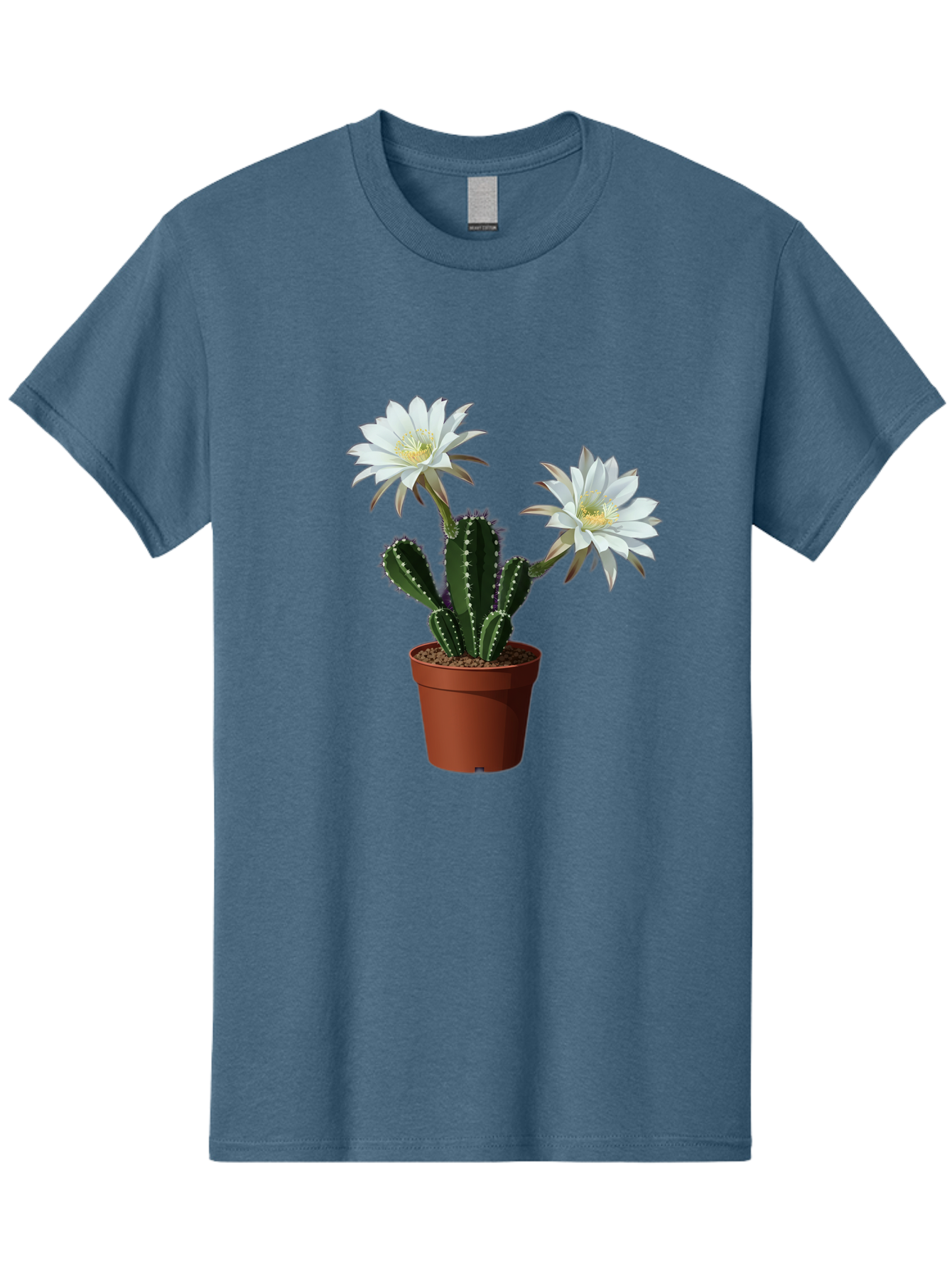 Cactus-Flowers-1 Men'S Graphic Tee, 100% Cotton, Comfortable Casual Summer Wear, Machine Washable, White Cactus Flowers, Cactus In Terracotta Pot, Desert Flora, Succulent Plants, Flowering Cacti, Indoor Plants, Potted Cactus, Blooming Cactus Bac738