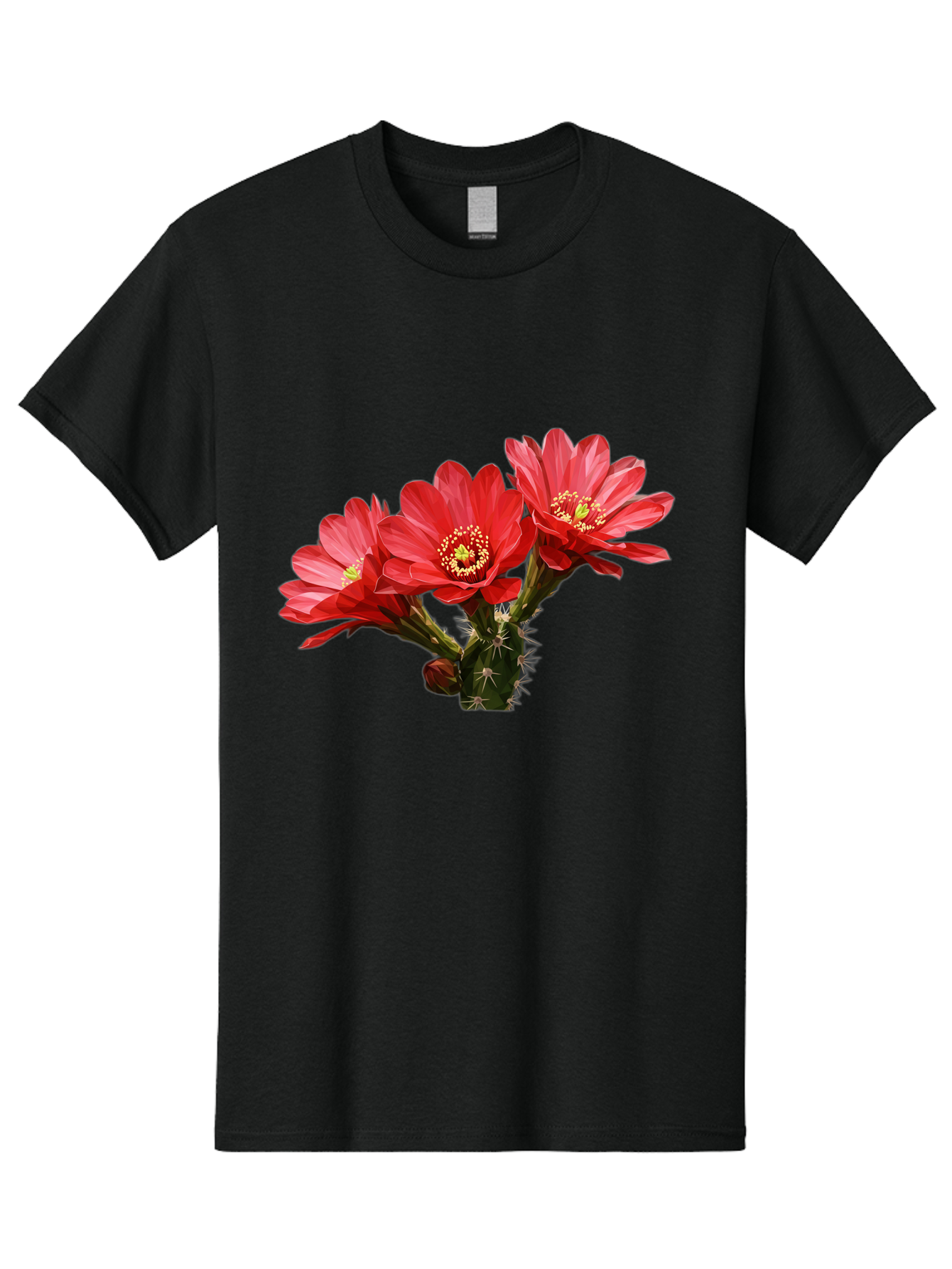 Cactus-Flowers Men'S Graphic Tee, 100% Cotton, Comfortable Casual Summer Wear, Machine Washable, Red Cactus Flowers, Vibrant Petals, Yellow Stamens, Thorny Cactus, Blooming Desert Plant, Exotic Beauty, Floral Arrangement, Cacti With Flowers Bac739