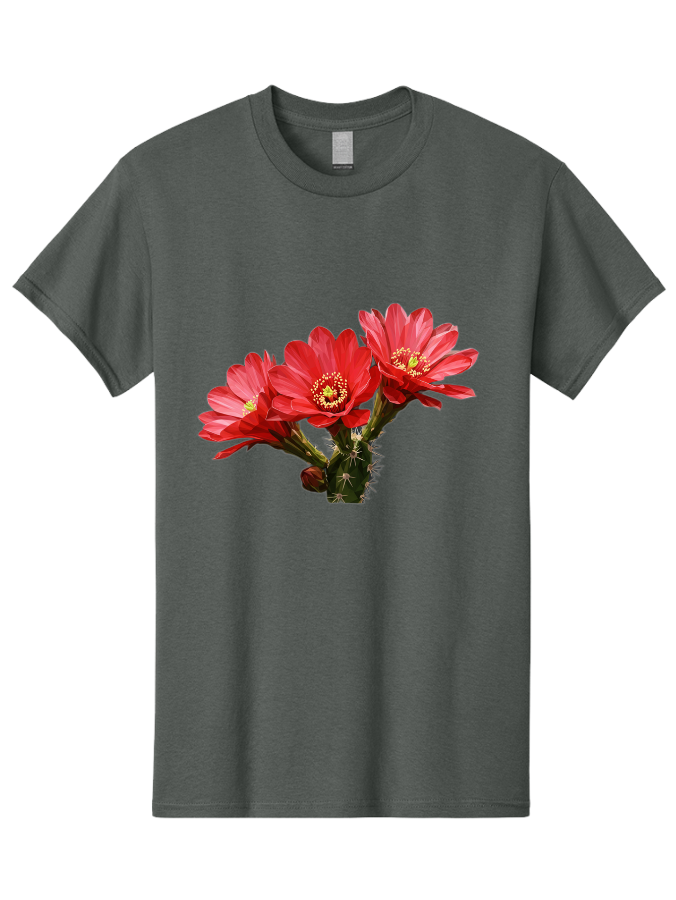 Cactus-Flowers Men'S Graphic Tee, 100% Cotton, Comfortable Casual Summer Wear, Machine Washable, Red Cactus Flowers, Vibrant Petals, Yellow Stamens, Thorny Cactus, Blooming Desert Plant, Exotic Beauty, Floral Arrangement, Cacti With Flowers Bac739