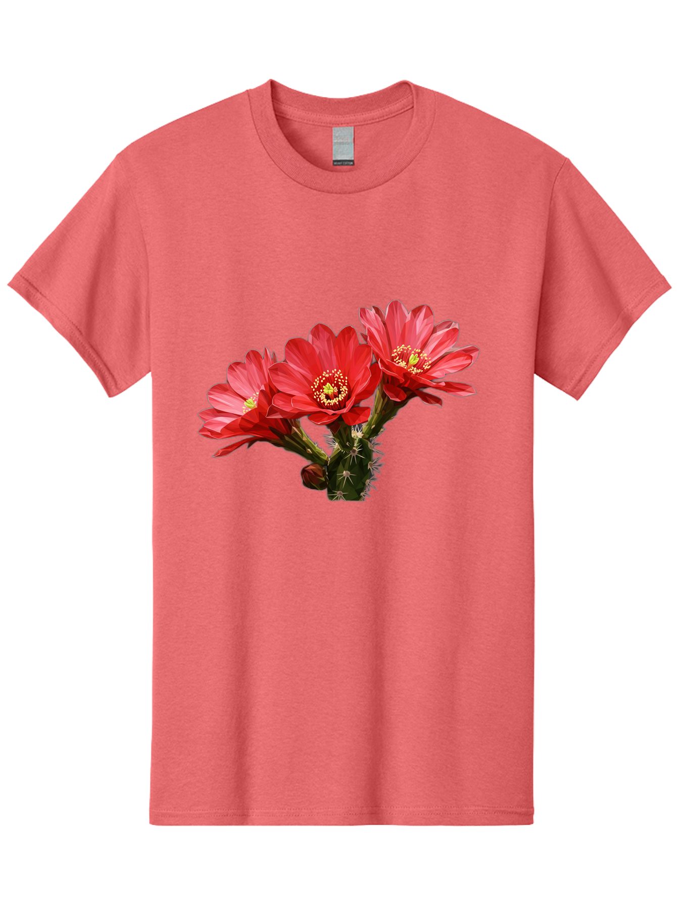 Cactus-Flowers Men'S Graphic Tee, 100% Cotton, Comfortable Casual Summer Wear, Machine Washable, Red Cactus Flowers, Vibrant Petals, Yellow Stamens, Thorny Cactus, Blooming Desert Plant, Exotic Beauty, Floral Arrangement, Cacti With Flowers Bac739