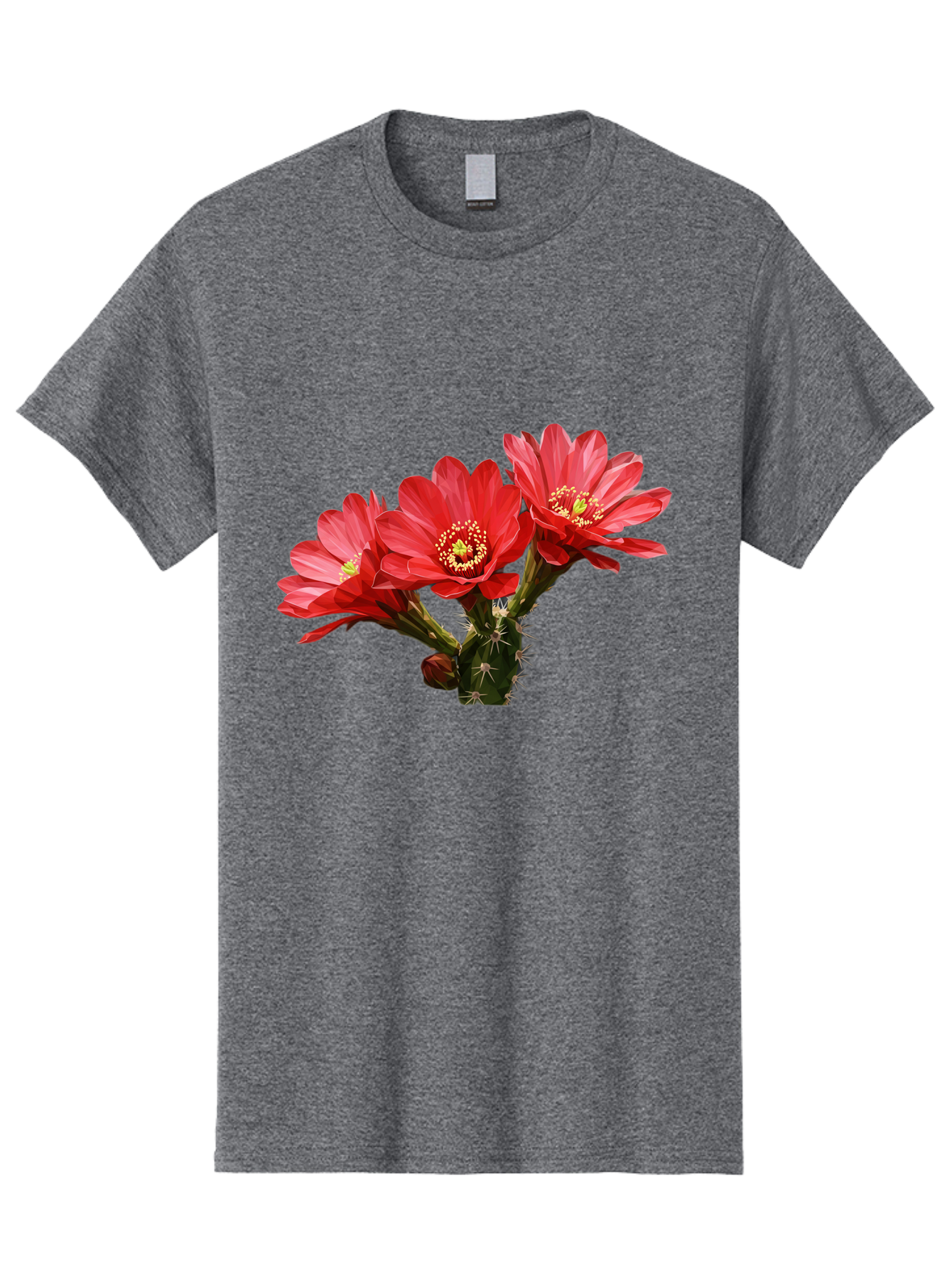 Cactus-Flowers Men'S Graphic Tee, 100% Cotton, Comfortable Casual Summer Wear, Machine Washable, Red Cactus Flowers, Vibrant Petals, Yellow Stamens, Thorny Cactus, Blooming Desert Plant, Exotic Beauty, Floral Arrangement, Cacti With Flowers Bac739