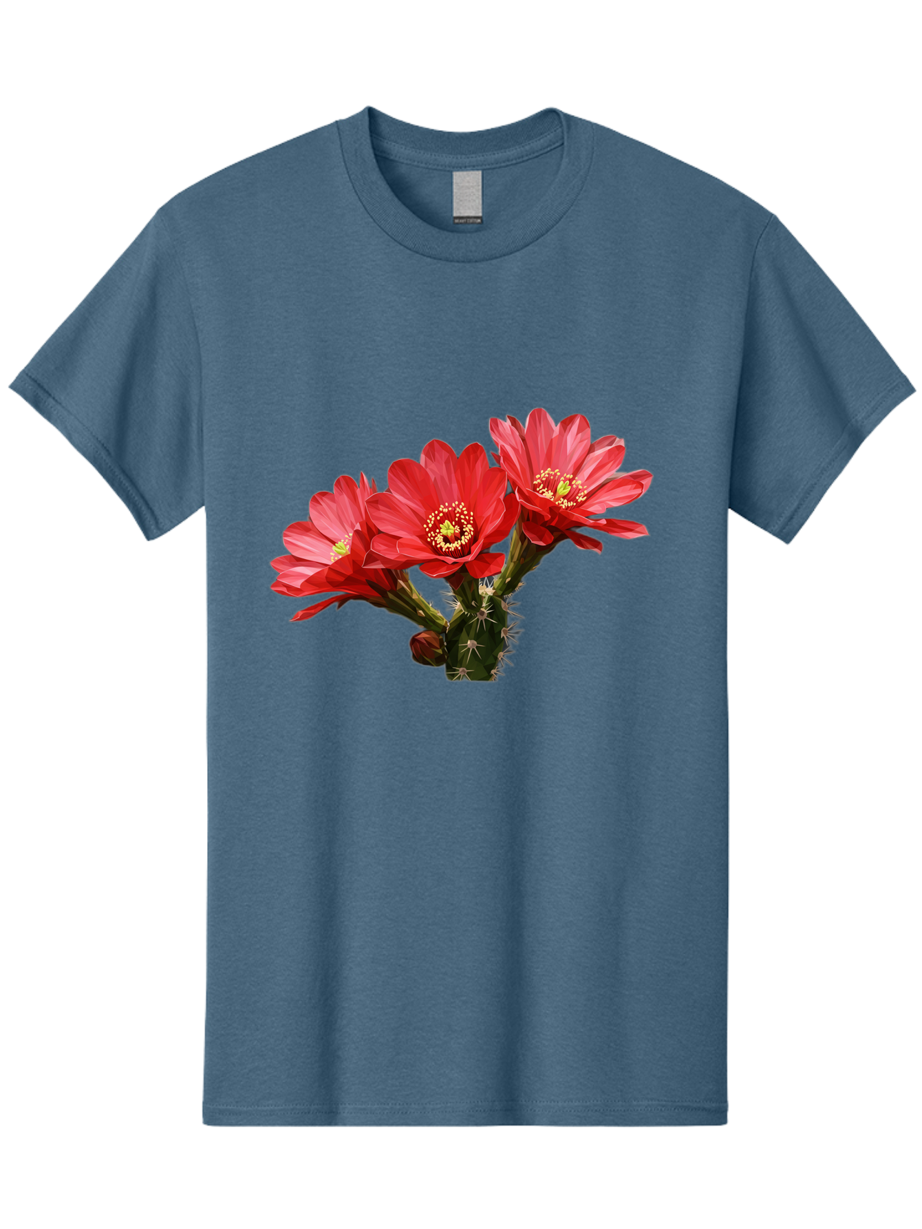 Cactus-Flowers Men'S Graphic Tee, 100% Cotton, Comfortable Casual Summer Wear, Machine Washable, Red Cactus Flowers, Vibrant Petals, Yellow Stamens, Thorny Cactus, Blooming Desert Plant, Exotic Beauty, Floral Arrangement, Cacti With Flowers Bac739