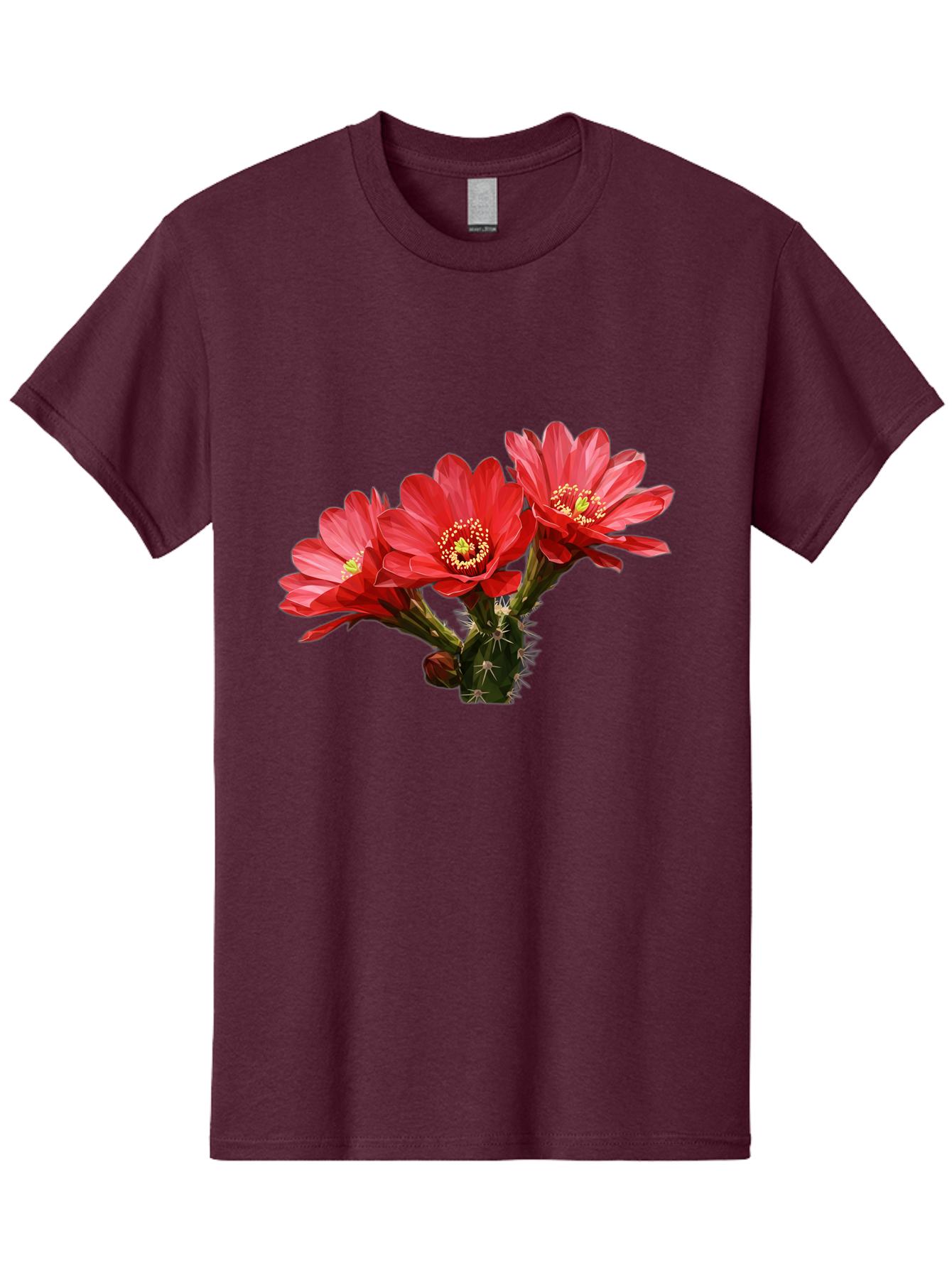 Cactus-Flowers Men'S Graphic Tee, 100% Cotton, Comfortable Casual Summer Wear, Machine Washable, Red Cactus Flowers, Vibrant Petals, Yellow Stamens, Thorny Cactus, Blooming Desert Plant, Exotic Beauty, Floral Arrangement, Cacti With Flowers Bac739