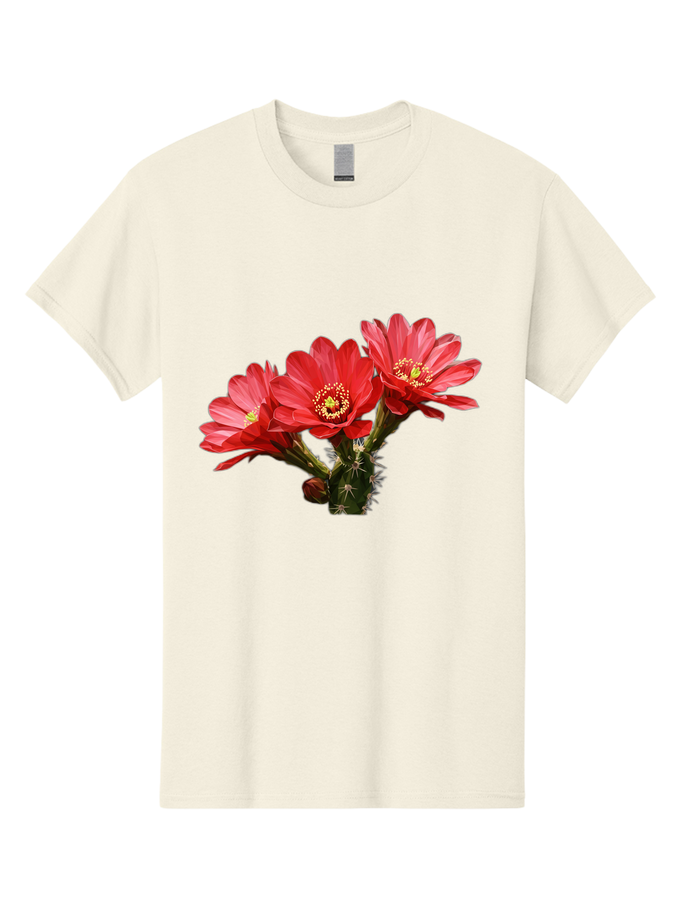 Cactus-Flowers Men'S Graphic Tee, 100% Cotton, Comfortable Casual Summer Wear, Machine Washable, Red Cactus Flowers, Vibrant Petals, Yellow Stamens, Thorny Cactus, Blooming Desert Plant, Exotic Beauty, Floral Arrangement, Cacti With Flowers Bac739