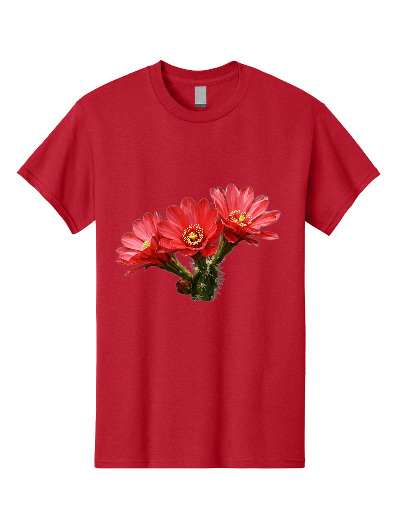 Cactus-Flowers Men'S Graphic Tee, 100% Cotton, Comfortable Casual Summer Wear, Machine Washable, Red Cactus Flowers, Vibrant Petals, Yellow Stamens, Thorny Cactus, Blooming Desert Plant, Exotic Beauty, Floral Arrangement, Cacti With Flowers Bac739