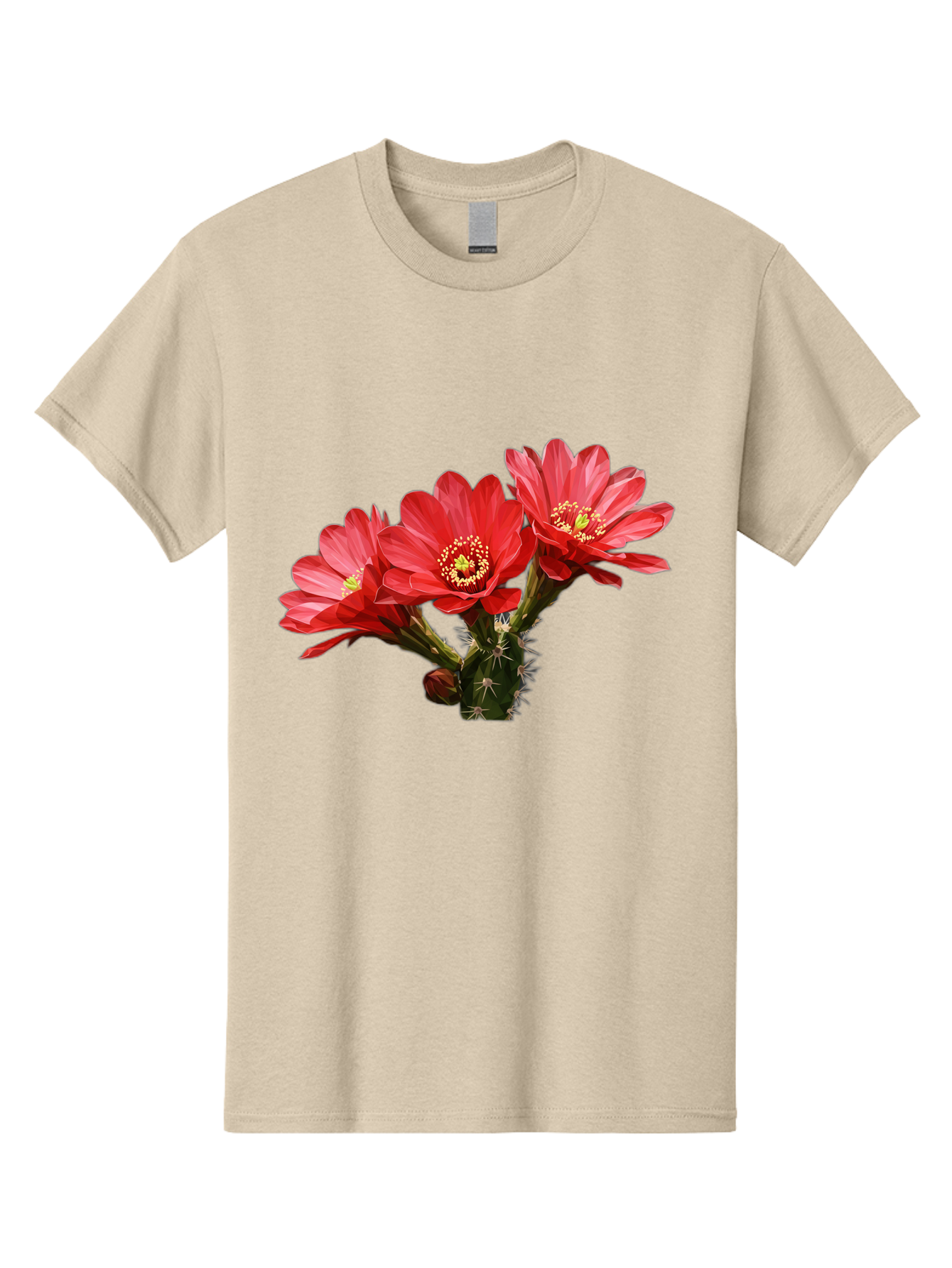 Cactus-Flowers Men'S Graphic Tee, 100% Cotton, Comfortable Casual Summer Wear, Machine Washable, Red Cactus Flowers, Vibrant Petals, Yellow Stamens, Thorny Cactus, Blooming Desert Plant, Exotic Beauty, Floral Arrangement, Cacti With Flowers Bac739