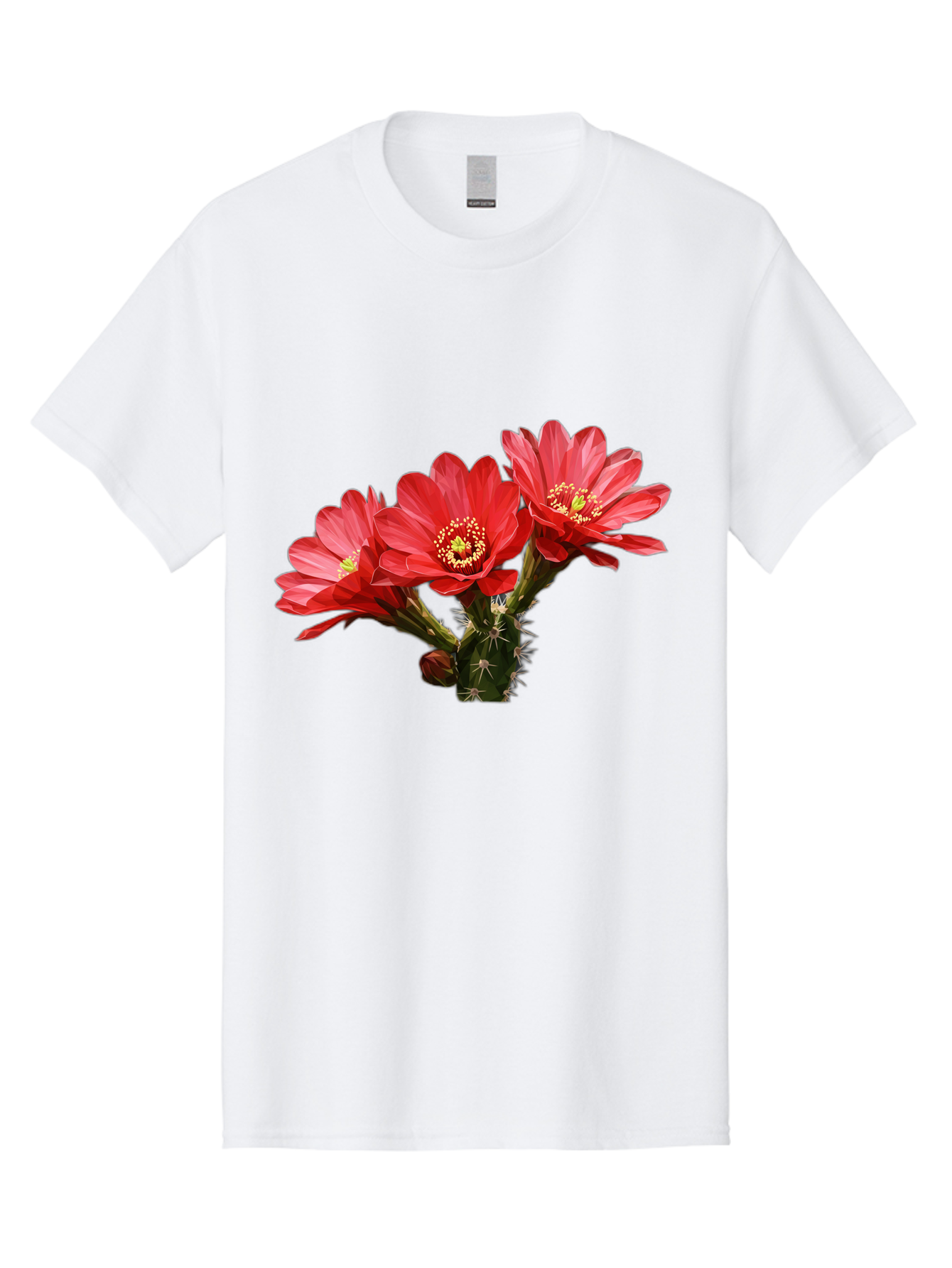 Cactus-Flowers Men'S Graphic Tee, 100% Cotton, Comfortable Casual Summer Wear, Machine Washable, Red Cactus Flowers, Vibrant Petals, Yellow Stamens, Thorny Cactus, Blooming Desert Plant, Exotic Beauty, Floral Arrangement, Cacti With Flowers Bac739