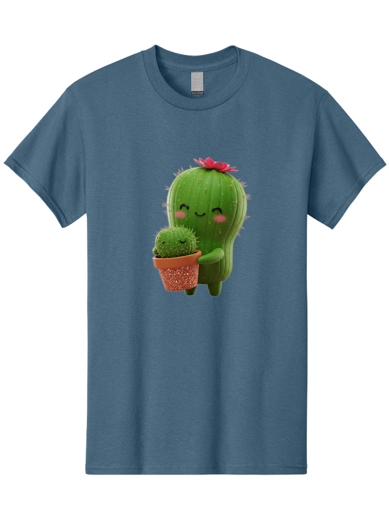 Cactus-Friends-1 Men'S Graphic Tee, 100% Cotton, Comfortable Casual Summer Wear, Machine Washable, Cute Cactus, Cartoon Cacti, Smiling Cactus, Cactus With Flower, Adorable Plants, Potted Cactus, Friendly Desert Plants, Kawaii Cactus, Bac740