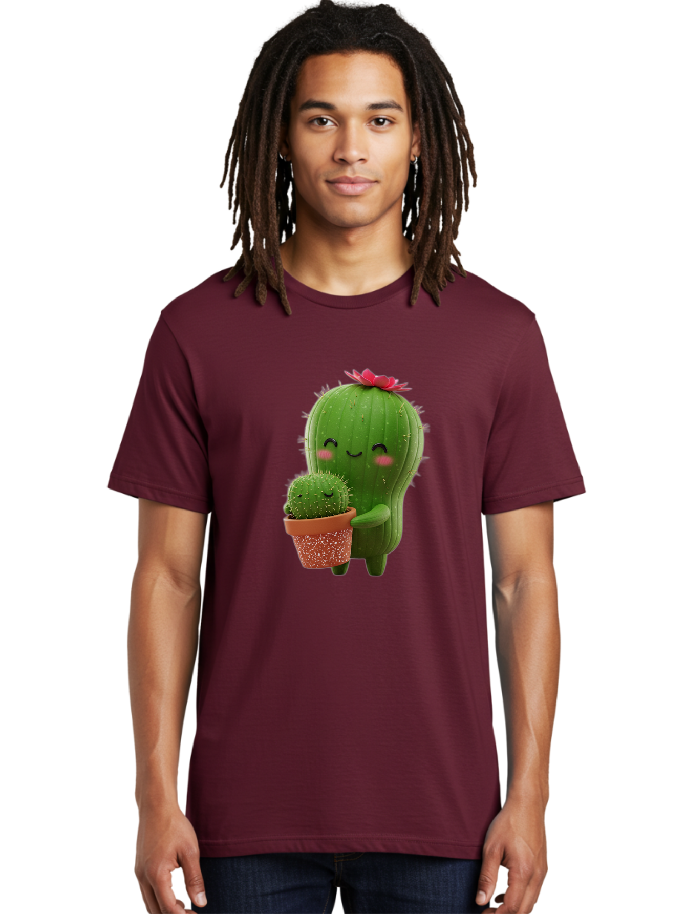 Cactus-Friends-1 Men'S Graphic Tee, 100% Cotton, Comfortable Casual Summer Wear, Machine Washable, Cute Cactus, Cartoon Cacti, Smiling Cactus, Cactus With Flower, Adorable Plants, Potted Cactus, Friendly Desert Plants, Kawaii Cactus, Bac740