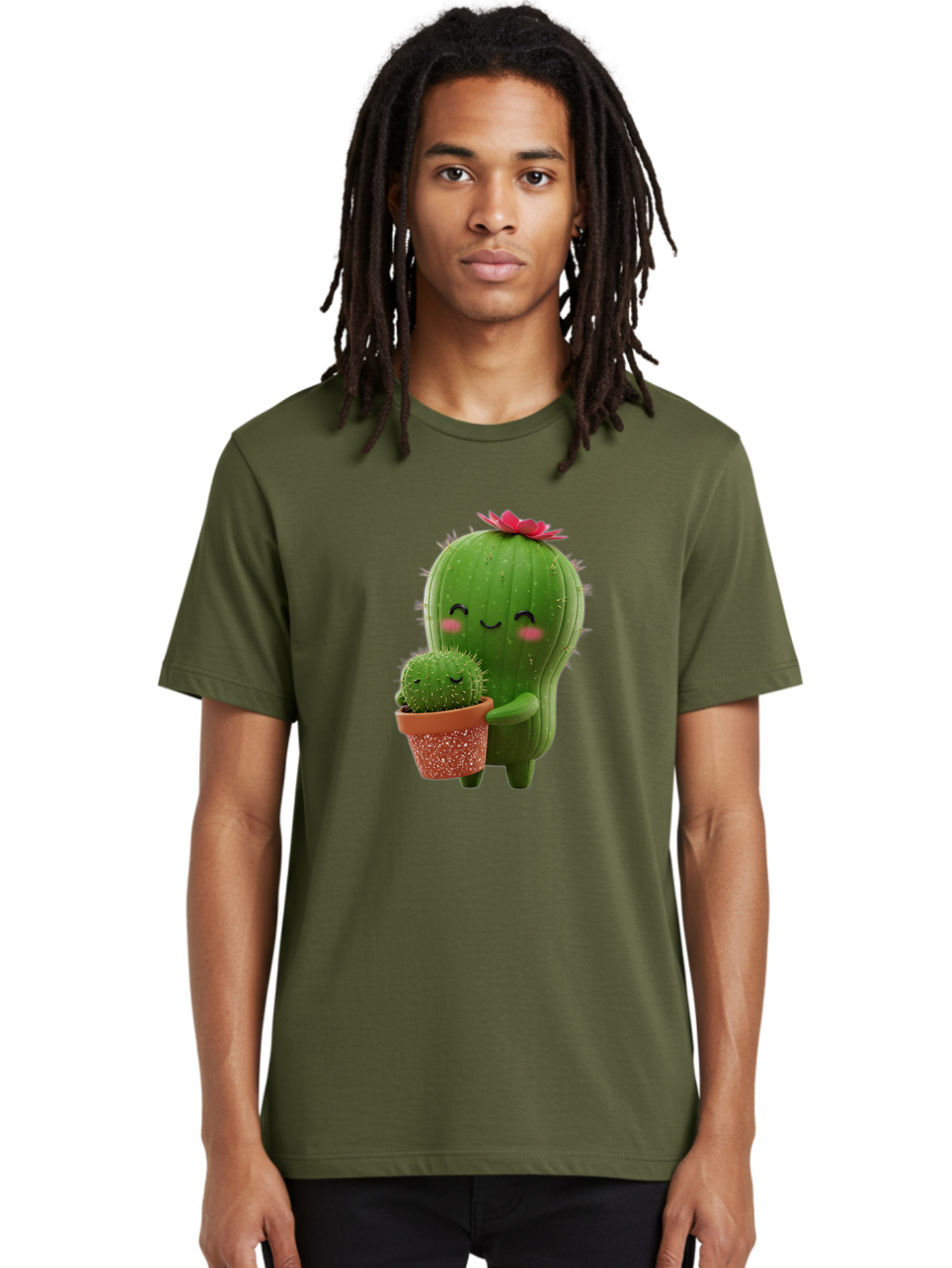 Cactus-Friends-1 Men'S Graphic Tee, 100% Cotton, Comfortable Casual Summer Wear, Machine Washable, Cute Cactus, Cartoon Cacti, Smiling Cactus, Cactus With Flower, Adorable Plants, Potted Cactus, Friendly Desert Plants, Kawaii Cactus, Bac740