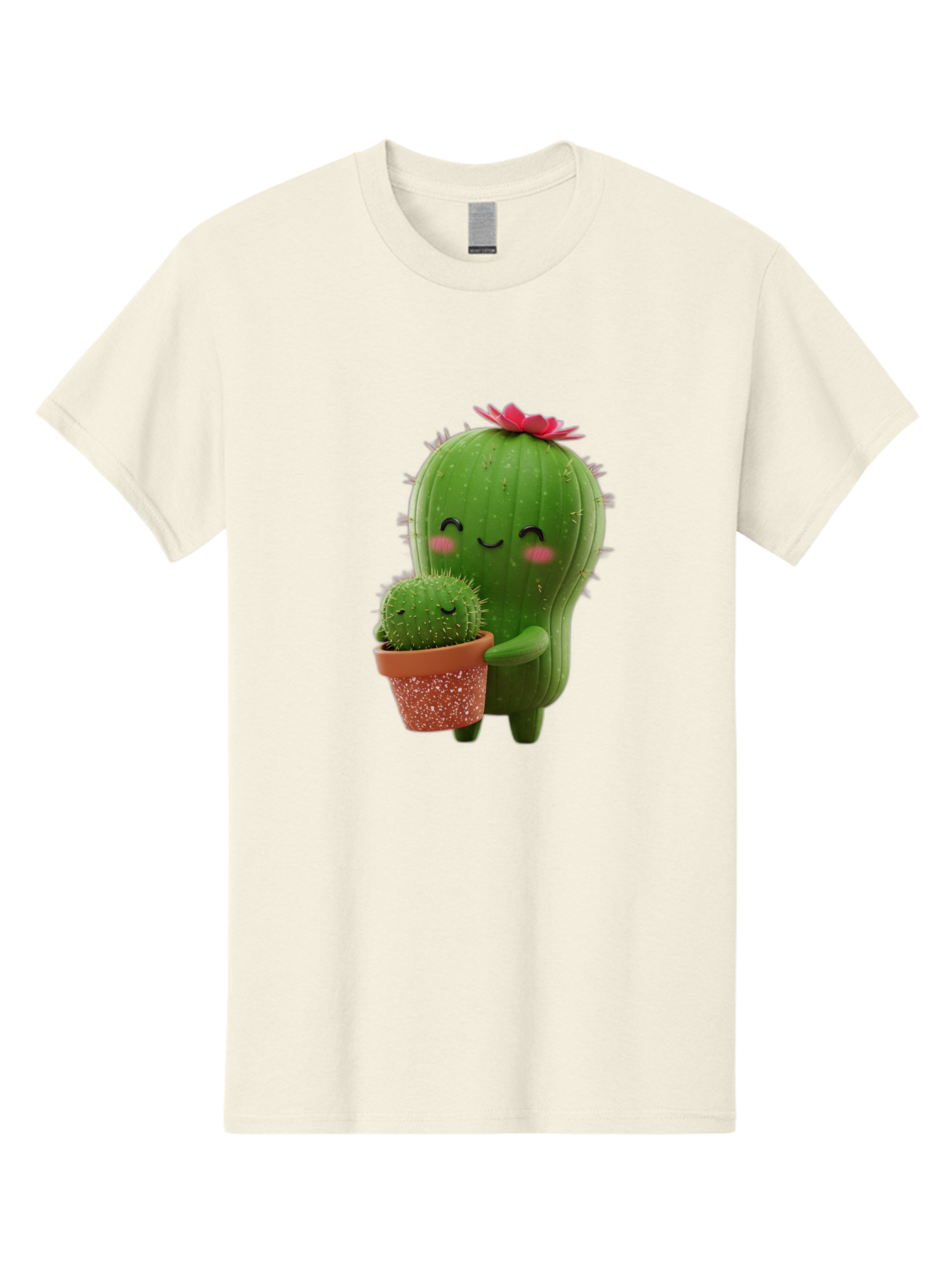 Cactus-Friends-1 Men'S Graphic Tee, 100% Cotton, Comfortable Casual Summer Wear, Machine Washable, Cute Cactus, Cartoon Cacti, Smiling Cactus, Cactus With Flower, Adorable Plants, Potted Cactus, Friendly Desert Plants, Kawaii Cactus, Bac740