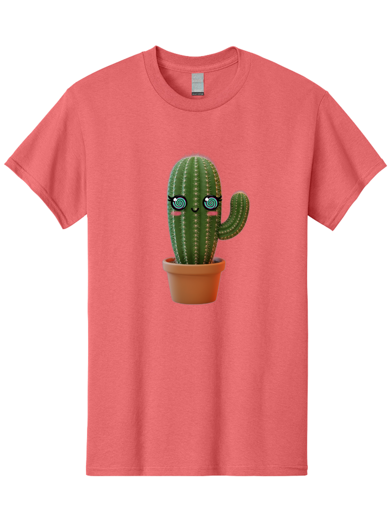 Cactus-Girl Men'S Graphic Tee, 100% Cotton, Comfortable Casual Summer Wear, Machine Washable, Cartoon Cactus, Potted Plant, Kawaii Character, Cacti, Succulent, Digital Art, Quirky Design, Cute Illustration, Fun Home Decor Bac742