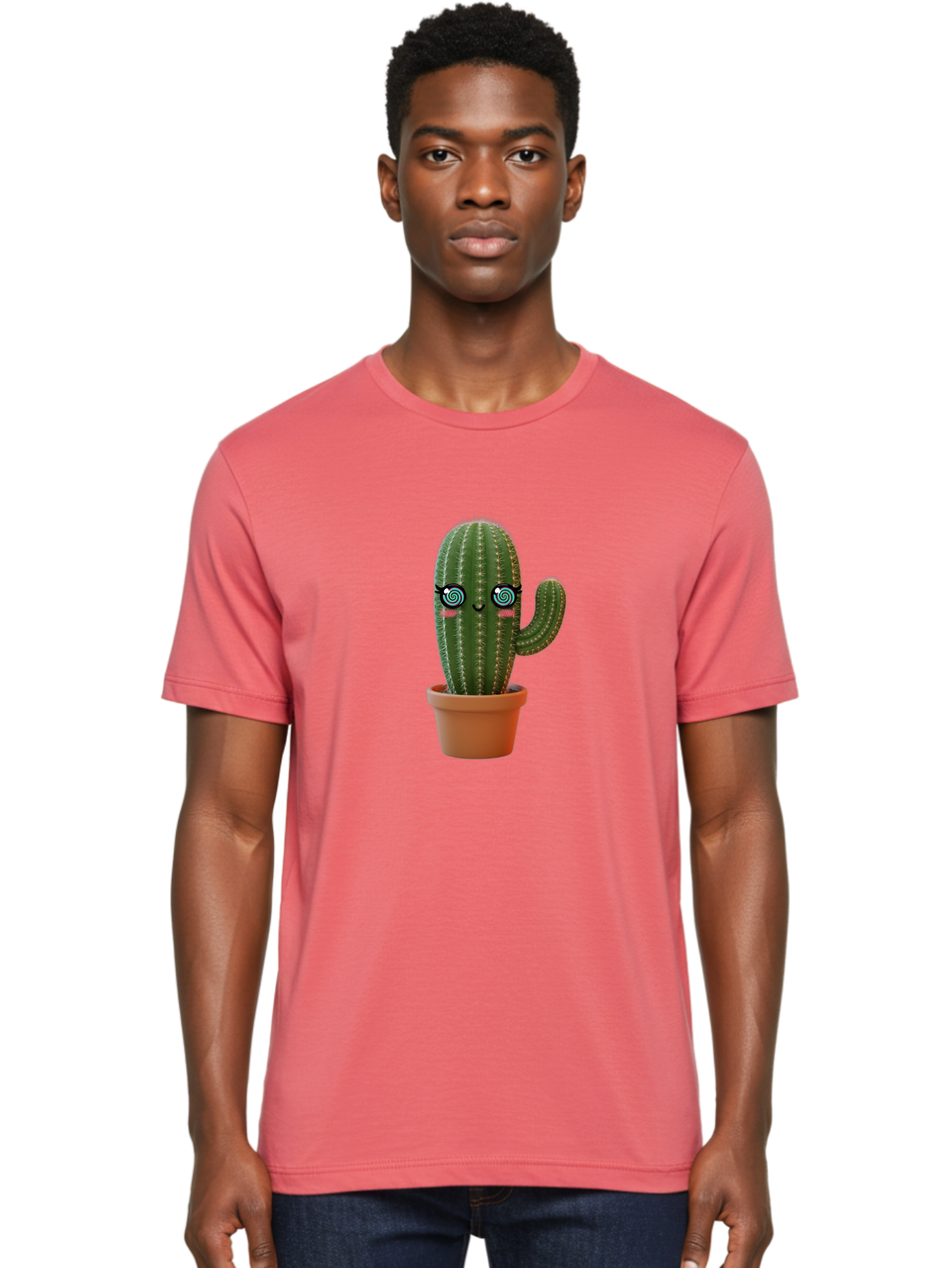 Cactus-Girl Men'S Graphic Tee, 100% Cotton, Comfortable Casual Summer Wear, Machine Washable, Cartoon Cactus, Potted Plant, Kawaii Character, Cacti, Succulent, Digital Art, Quirky Design, Cute Illustration, Fun Home Decor Bac742