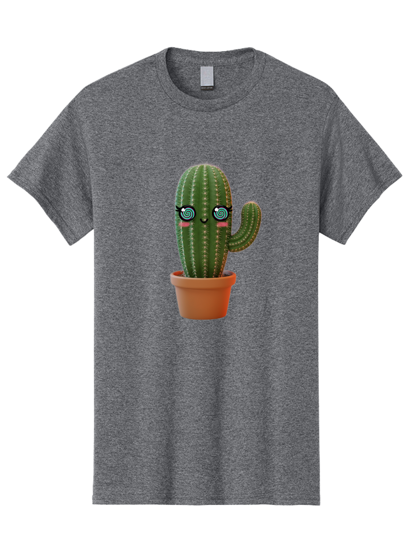 Cactus-Girl Men'S Graphic Tee, 100% Cotton, Comfortable Casual Summer Wear, Machine Washable, Cartoon Cactus, Potted Plant, Kawaii Character, Cacti, Succulent, Digital Art, Quirky Design, Cute Illustration, Fun Home Decor Bac742