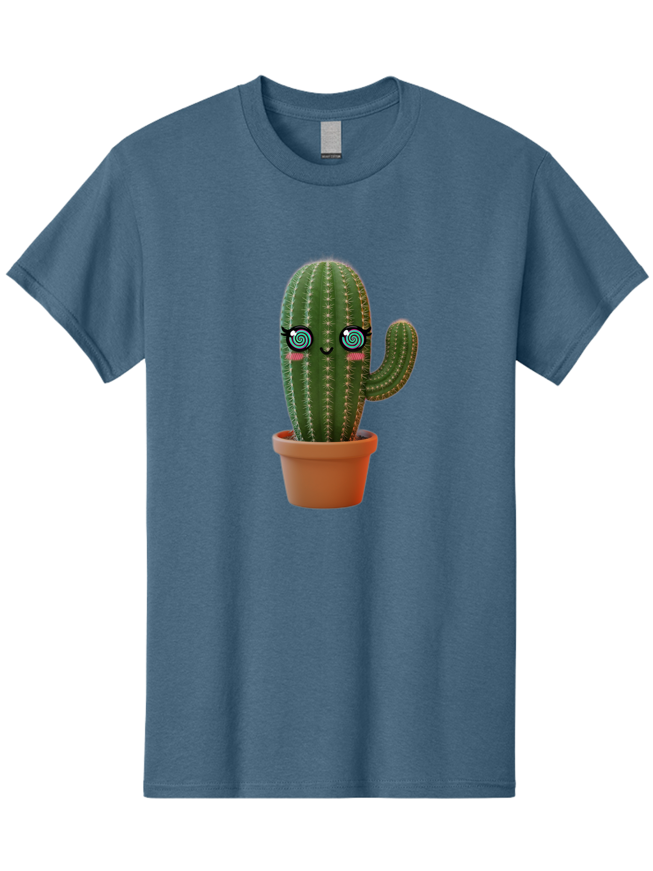 Cactus-Girl Men'S Graphic Tee, 100% Cotton, Comfortable Casual Summer Wear, Machine Washable, Cartoon Cactus, Potted Plant, Kawaii Character, Cacti, Succulent, Digital Art, Quirky Design, Cute Illustration, Fun Home Decor Bac742