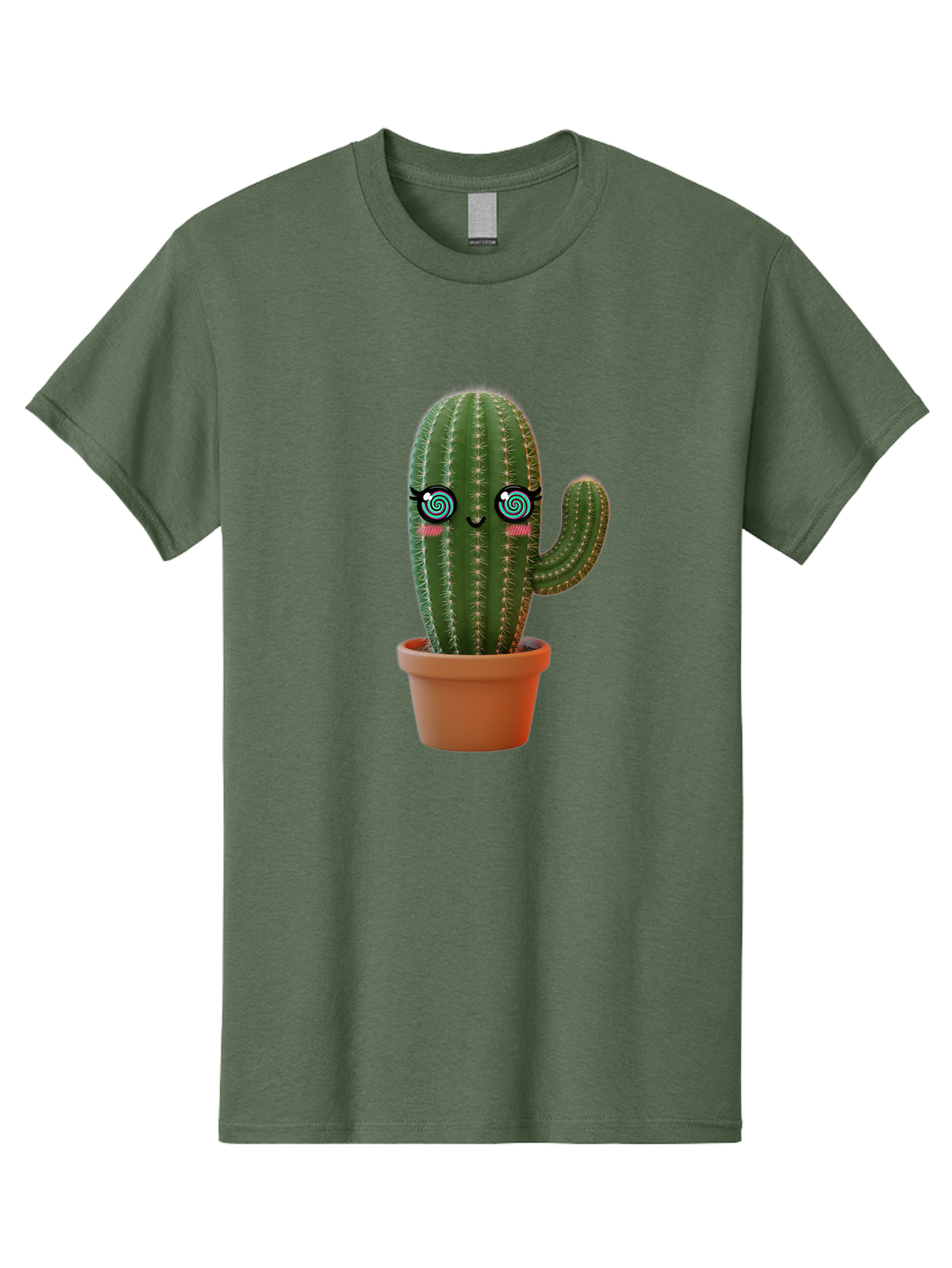 Cactus-Girl Men'S Graphic Tee, 100% Cotton, Comfortable Casual Summer Wear, Machine Washable, Cartoon Cactus, Potted Plant, Kawaii Character, Cacti, Succulent, Digital Art, Quirky Design, Cute Illustration, Fun Home Decor Bac742