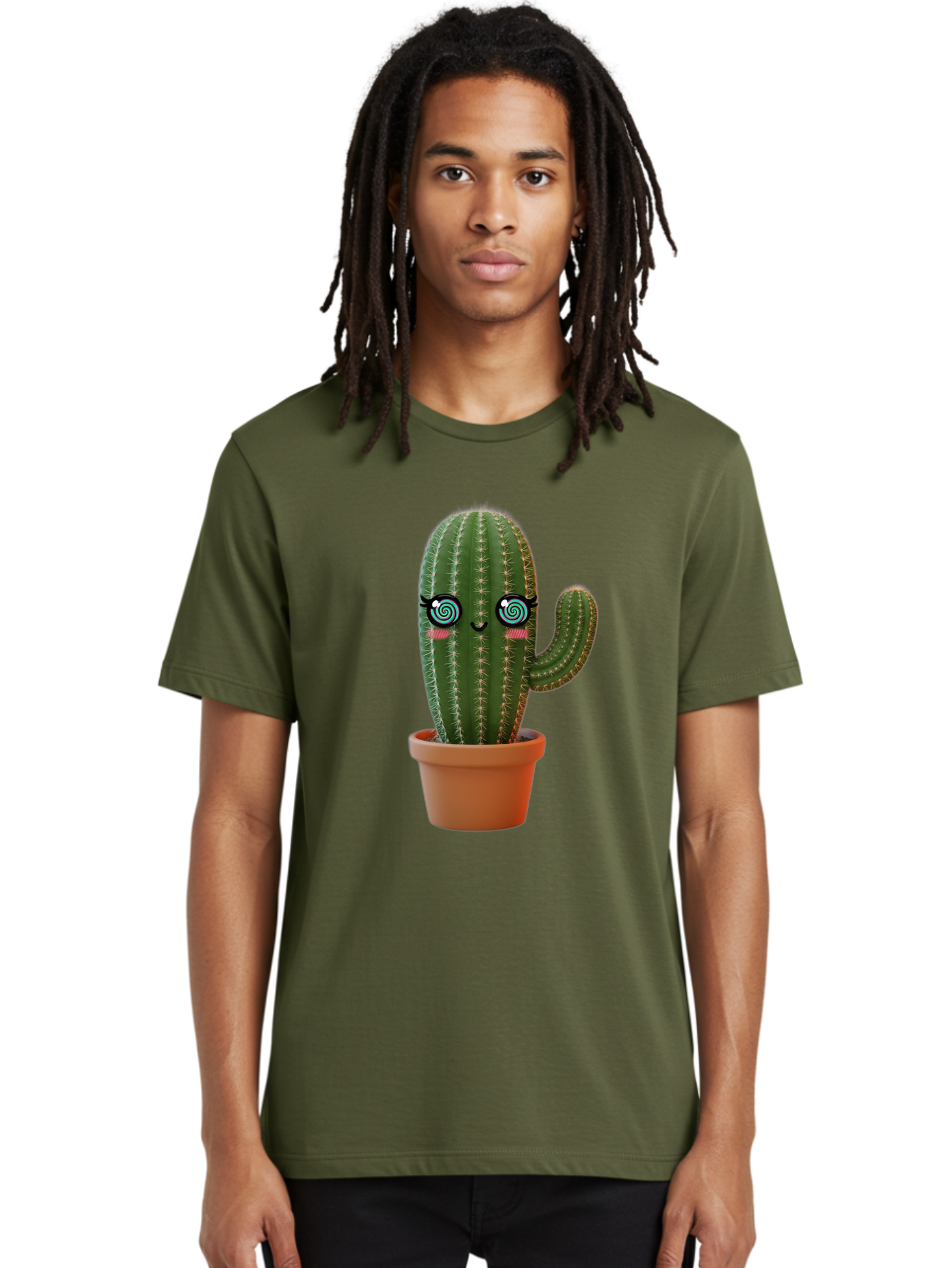 Cactus-Girl Men'S Graphic Tee, 100% Cotton, Comfortable Casual Summer Wear, Machine Washable, Cartoon Cactus, Potted Plant, Kawaii Character, Cacti, Succulent, Digital Art, Quirky Design, Cute Illustration, Fun Home Decor Bac742