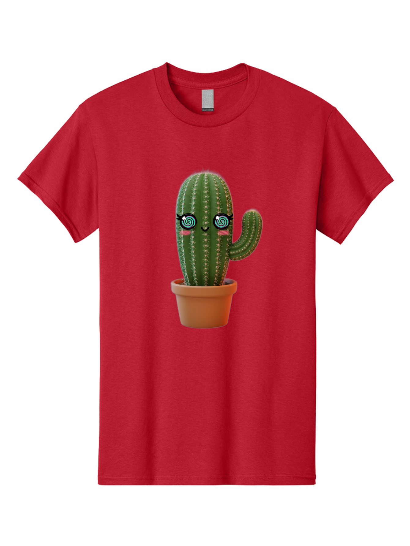Cactus-Girl Men'S Graphic Tee, 100% Cotton, Comfortable Casual Summer Wear, Machine Washable, Cartoon Cactus, Potted Plant, Kawaii Character, Cacti, Succulent, Digital Art, Quirky Design, Cute Illustration, Fun Home Decor Bac742