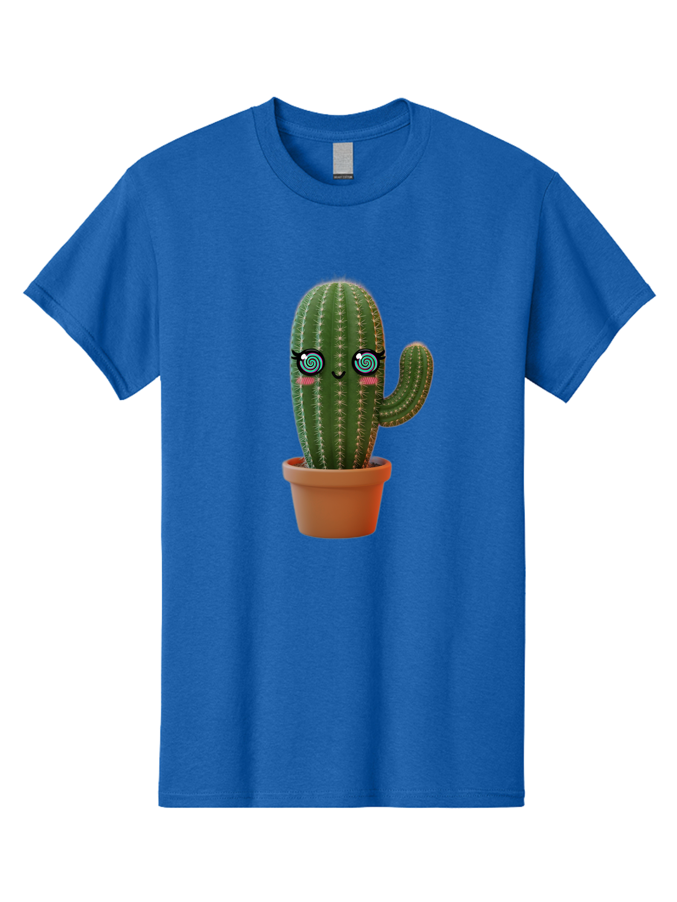 Cactus-Girl Men'S Graphic Tee, 100% Cotton, Comfortable Casual Summer Wear, Machine Washable, Cartoon Cactus, Potted Plant, Kawaii Character, Cacti, Succulent, Digital Art, Quirky Design, Cute Illustration, Fun Home Decor Bac742