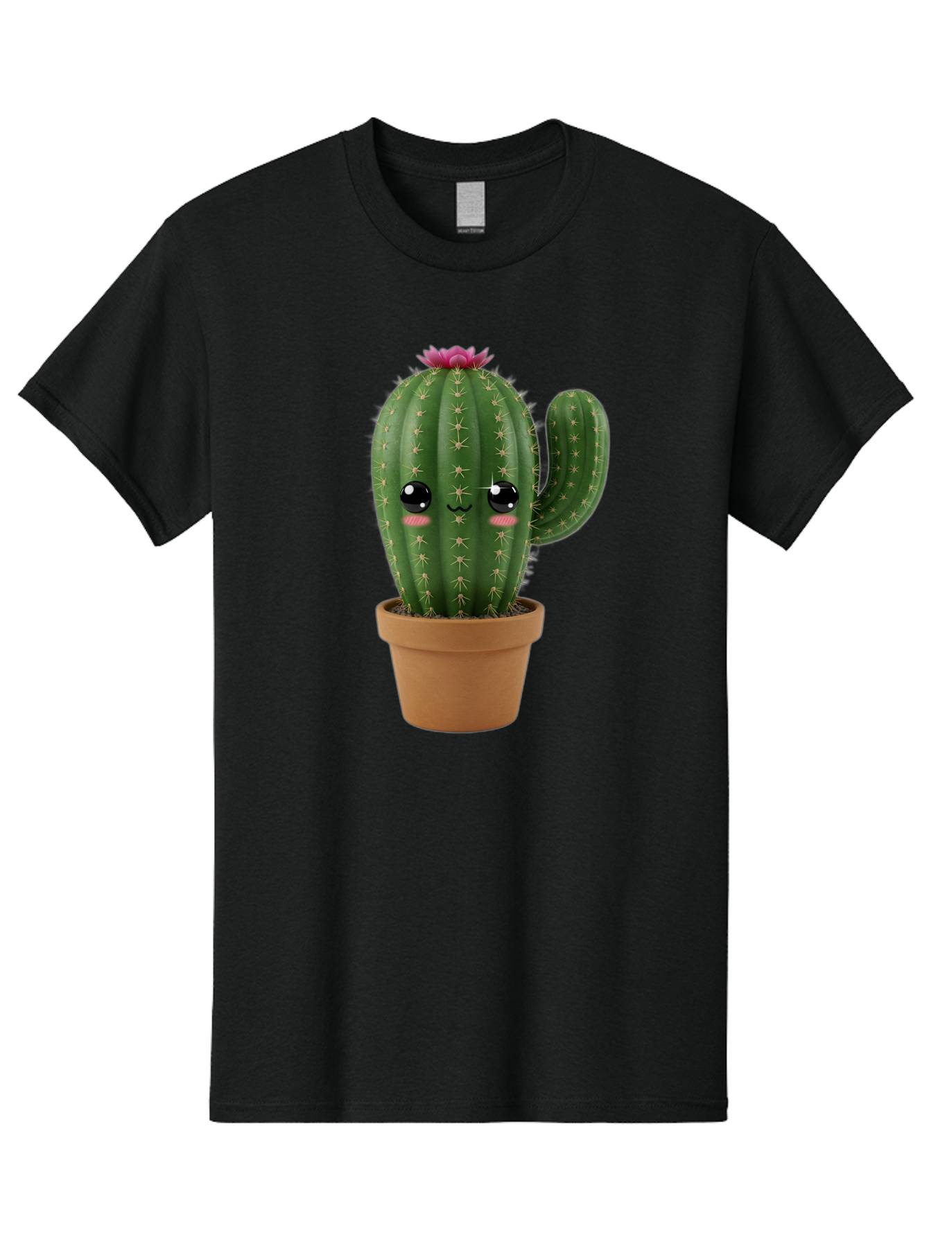 Cactus-In-Pot-1 Men'S Graphic Tee, 100% Cotton, Comfortable Casual Summer Wear, Machine Washable, Cute Cactus, Cartoon Character, Potted Plant, Desert Flora, Green Cactus, Kawaii Design, Adorable Face, Spiky Texture, Terracotta Pot, Bac744