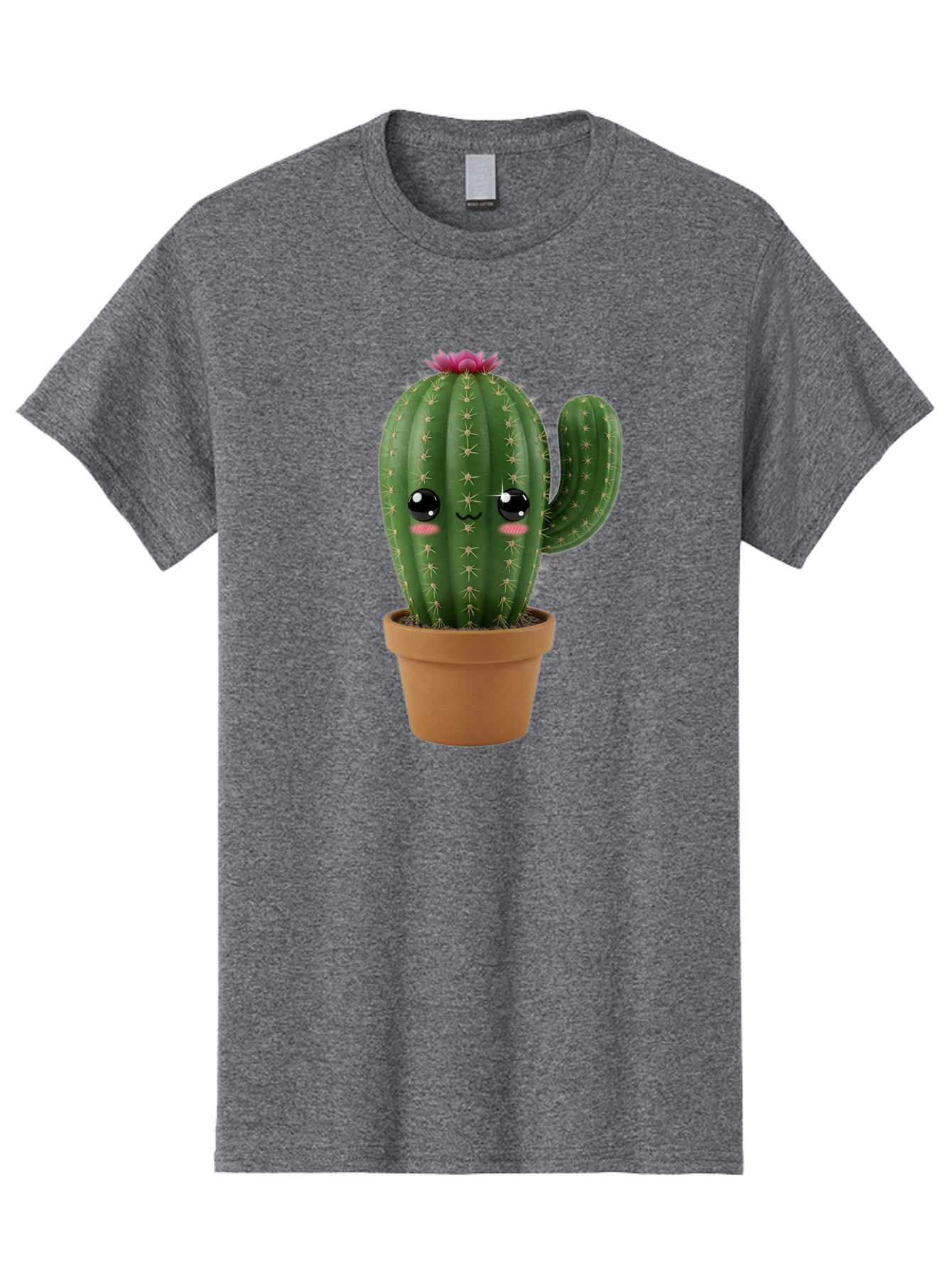 Cactus-In-Pot-1 Men'S Graphic Tee, 100% Cotton, Comfortable Casual Summer Wear, Machine Washable, Cute Cactus, Cartoon Character, Potted Plant, Desert Flora, Green Cactus, Kawaii Design, Adorable Face, Spiky Texture, Terracotta Pot, Bac744