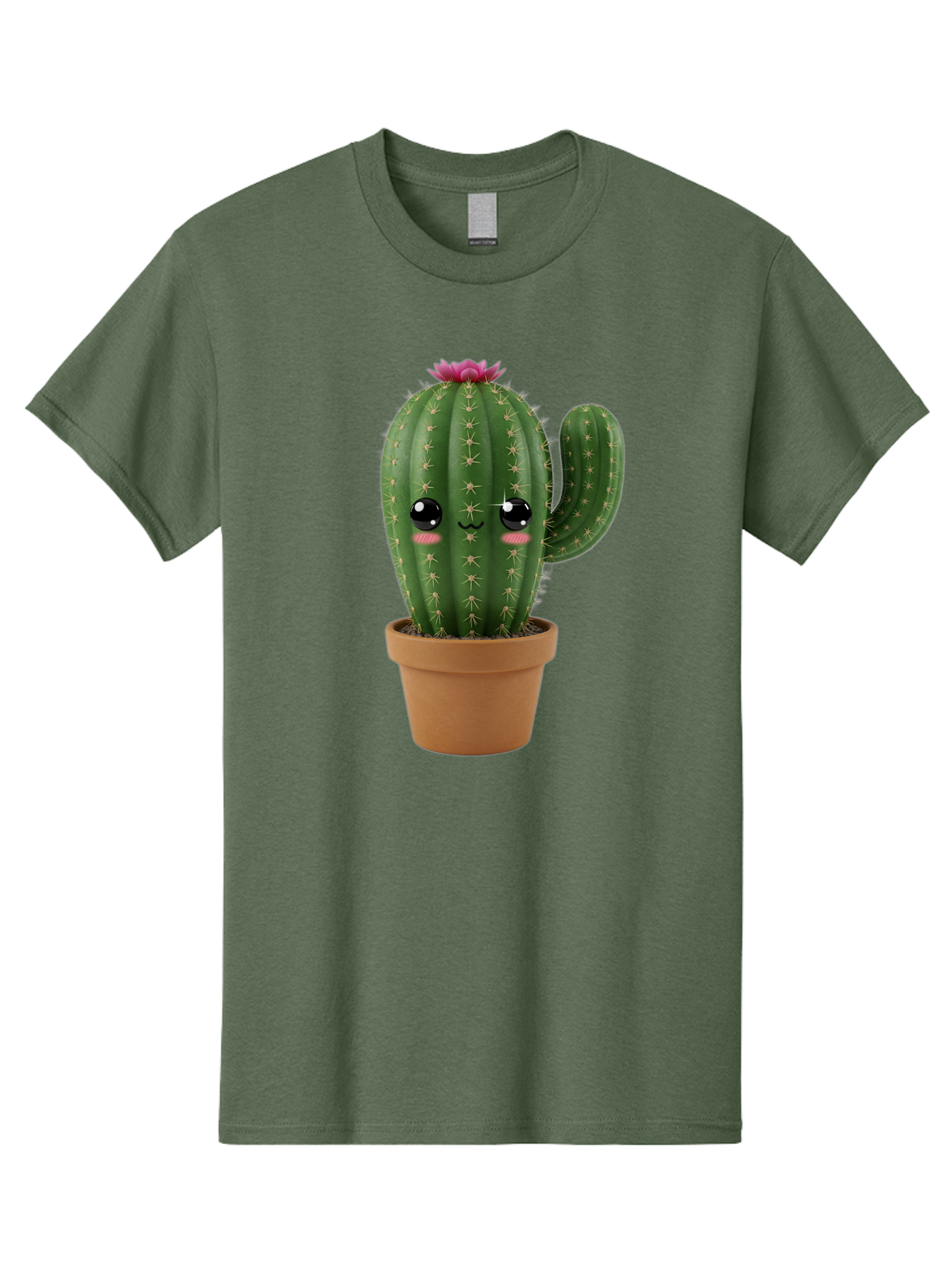 Cactus-In-Pot-1 Men'S Graphic Tee, 100% Cotton, Comfortable Casual Summer Wear, Machine Washable, Cute Cactus, Cartoon Character, Potted Plant, Desert Flora, Green Cactus, Kawaii Design, Adorable Face, Spiky Texture, Terracotta Pot, Bac744