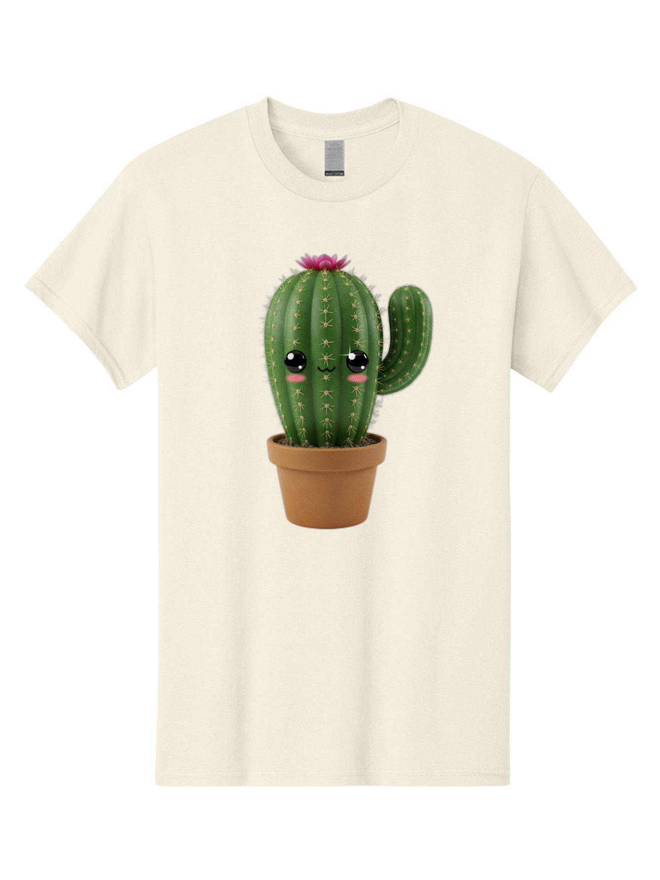 Cactus-In-Pot-1 Men'S Graphic Tee, 100% Cotton, Comfortable Casual Summer Wear, Machine Washable, Cute Cactus, Cartoon Character, Potted Plant, Desert Flora, Green Cactus, Kawaii Design, Adorable Face, Spiky Texture, Terracotta Pot, Bac744