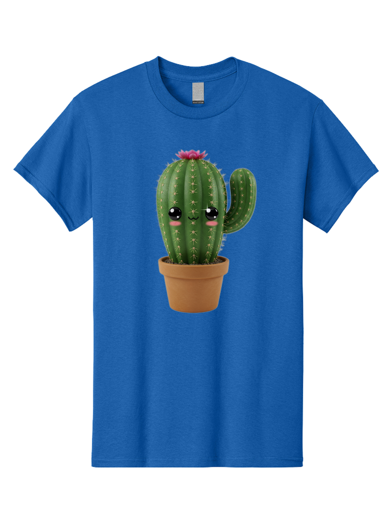 Cactus-In-Pot-1 Men'S Graphic Tee, 100% Cotton, Comfortable Casual Summer Wear, Machine Washable, Cute Cactus, Cartoon Character, Potted Plant, Desert Flora, Green Cactus, Kawaii Design, Adorable Face, Spiky Texture, Terracotta Pot, Bac744