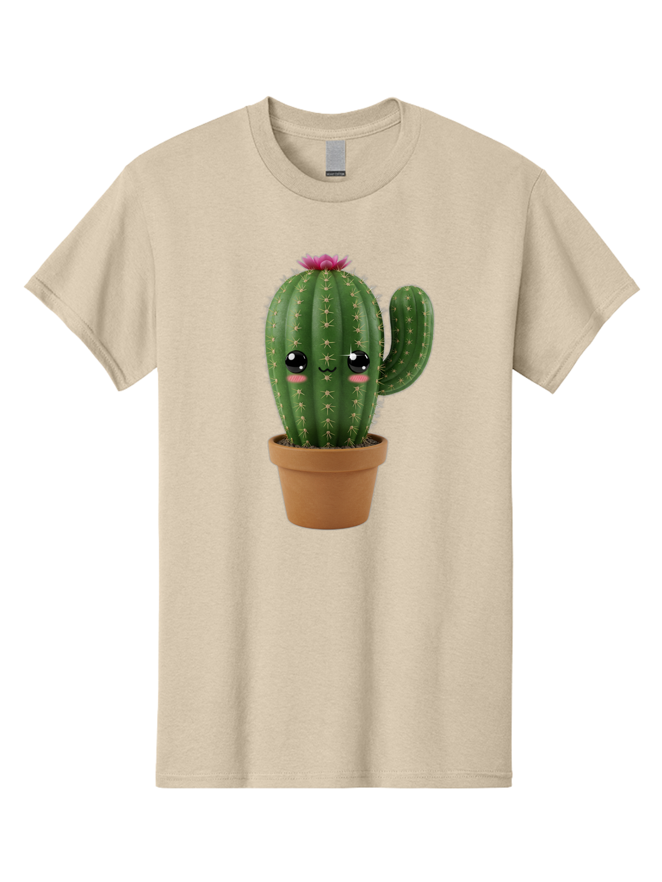 Cactus-In-Pot-1 Men'S Graphic Tee, 100% Cotton, Comfortable Casual Summer Wear, Machine Washable, Cute Cactus, Cartoon Character, Potted Plant, Desert Flora, Green Cactus, Kawaii Design, Adorable Face, Spiky Texture, Terracotta Pot, Bac744