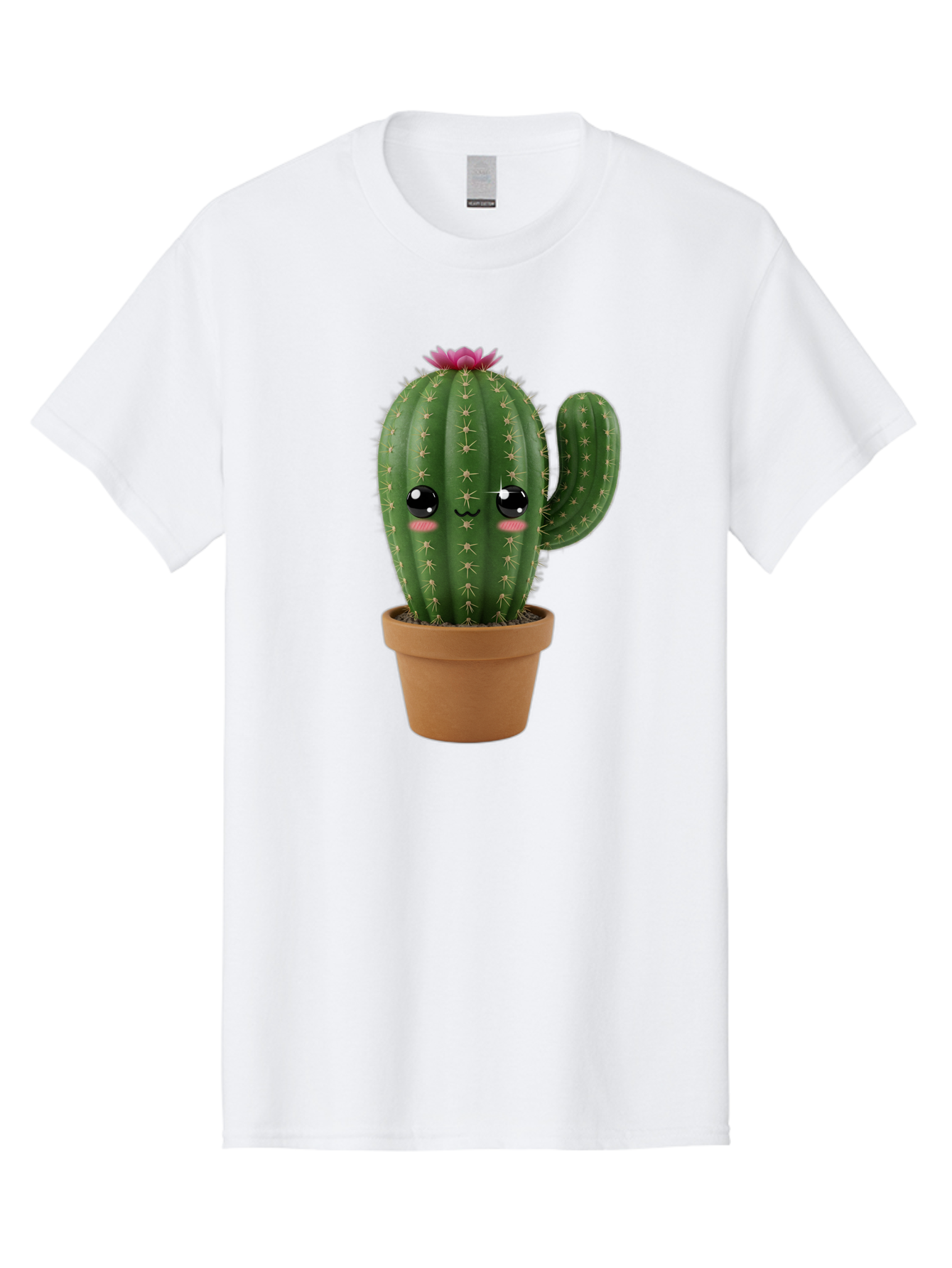 Cactus-In-Pot-1 Men'S Graphic Tee, 100% Cotton, Comfortable Casual Summer Wear, Machine Washable, Cute Cactus, Cartoon Character, Potted Plant, Desert Flora, Green Cactus, Kawaii Design, Adorable Face, Spiky Texture, Terracotta Pot, Bac744