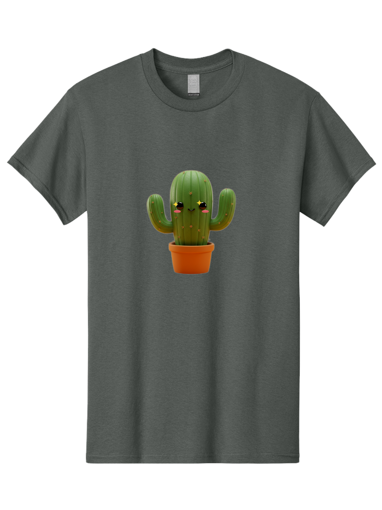 Cactus-In-Pot-2 Men'S Graphic Tee, 100% Cotton, Comfortable Casual Summer Wear, Machine Washable, Cartoon Cactus, Kawaii Cactus, Cactus In Pot, Cute Desert Plant, Funny Face, Quirky Character, Yellow Stars, Rosy Cheeks, Digital Art, Fun Design Bac745
