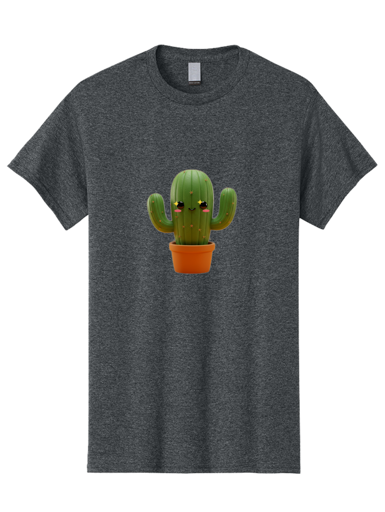 Cactus-In-Pot-2 Men'S Graphic Tee, 100% Cotton, Comfortable Casual Summer Wear, Machine Washable, Cartoon Cactus, Kawaii Cactus, Cactus In Pot, Cute Desert Plant, Funny Face, Quirky Character, Yellow Stars, Rosy Cheeks, Digital Art, Fun Design Bac745