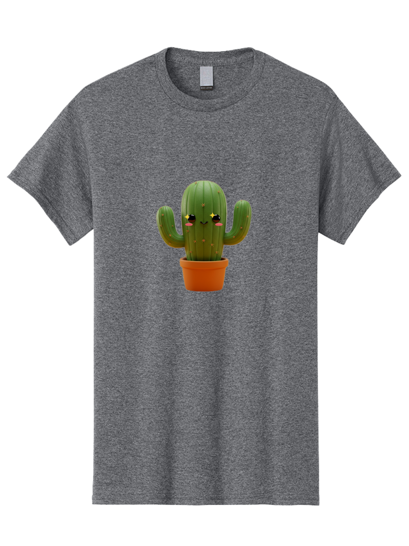 Cactus-In-Pot-2 Men'S Graphic Tee, 100% Cotton, Comfortable Casual Summer Wear, Machine Washable, Cartoon Cactus, Kawaii Cactus, Cactus In Pot, Cute Desert Plant, Funny Face, Quirky Character, Yellow Stars, Rosy Cheeks, Digital Art, Fun Design Bac745