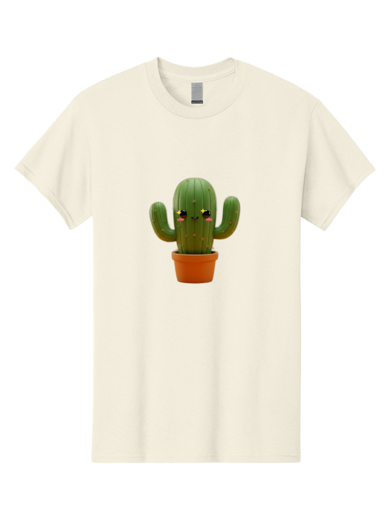 Cactus-In-Pot-2 Men'S Graphic Tee, 100% Cotton, Comfortable Casual Summer Wear, Machine Washable, Cartoon Cactus, Kawaii Cactus, Cactus In Pot, Cute Desert Plant, Funny Face, Quirky Character, Yellow Stars, Rosy Cheeks, Digital Art, Fun Design Bac745