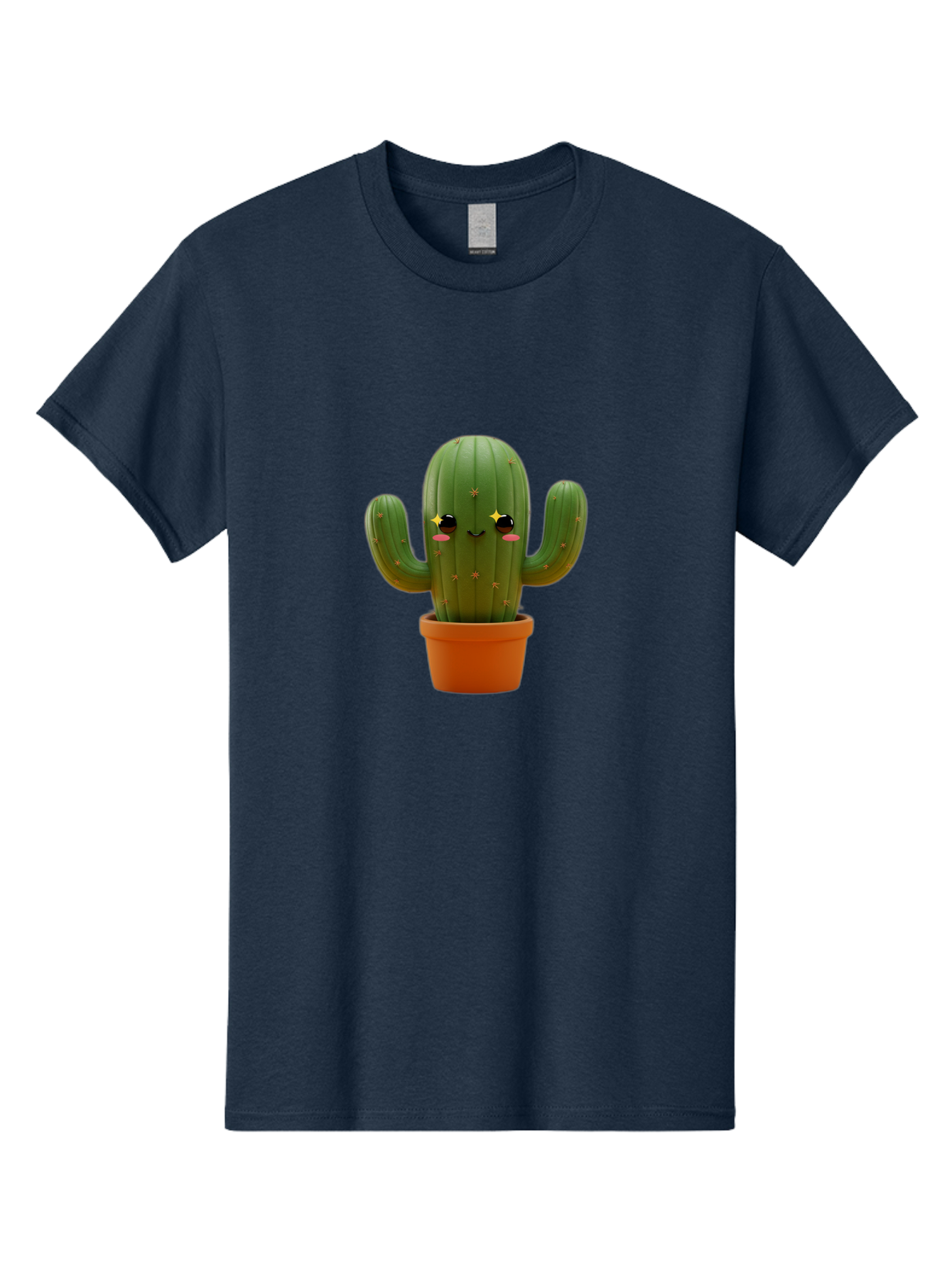 Cactus-In-Pot-2 Men'S Graphic Tee, 100% Cotton, Comfortable Casual Summer Wear, Machine Washable, Cartoon Cactus, Kawaii Cactus, Cactus In Pot, Cute Desert Plant, Funny Face, Quirky Character, Yellow Stars, Rosy Cheeks, Digital Art, Fun Design Bac745
