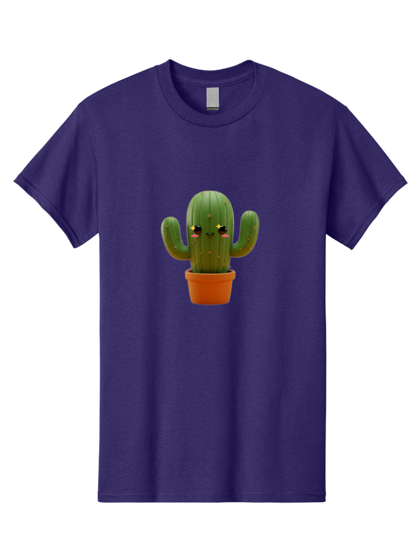 Cactus-In-Pot-2 Men'S Graphic Tee, 100% Cotton, Comfortable Casual Summer Wear, Machine Washable, Cartoon Cactus, Kawaii Cactus, Cactus In Pot, Cute Desert Plant, Funny Face, Quirky Character, Yellow Stars, Rosy Cheeks, Digital Art, Fun Design Bac745