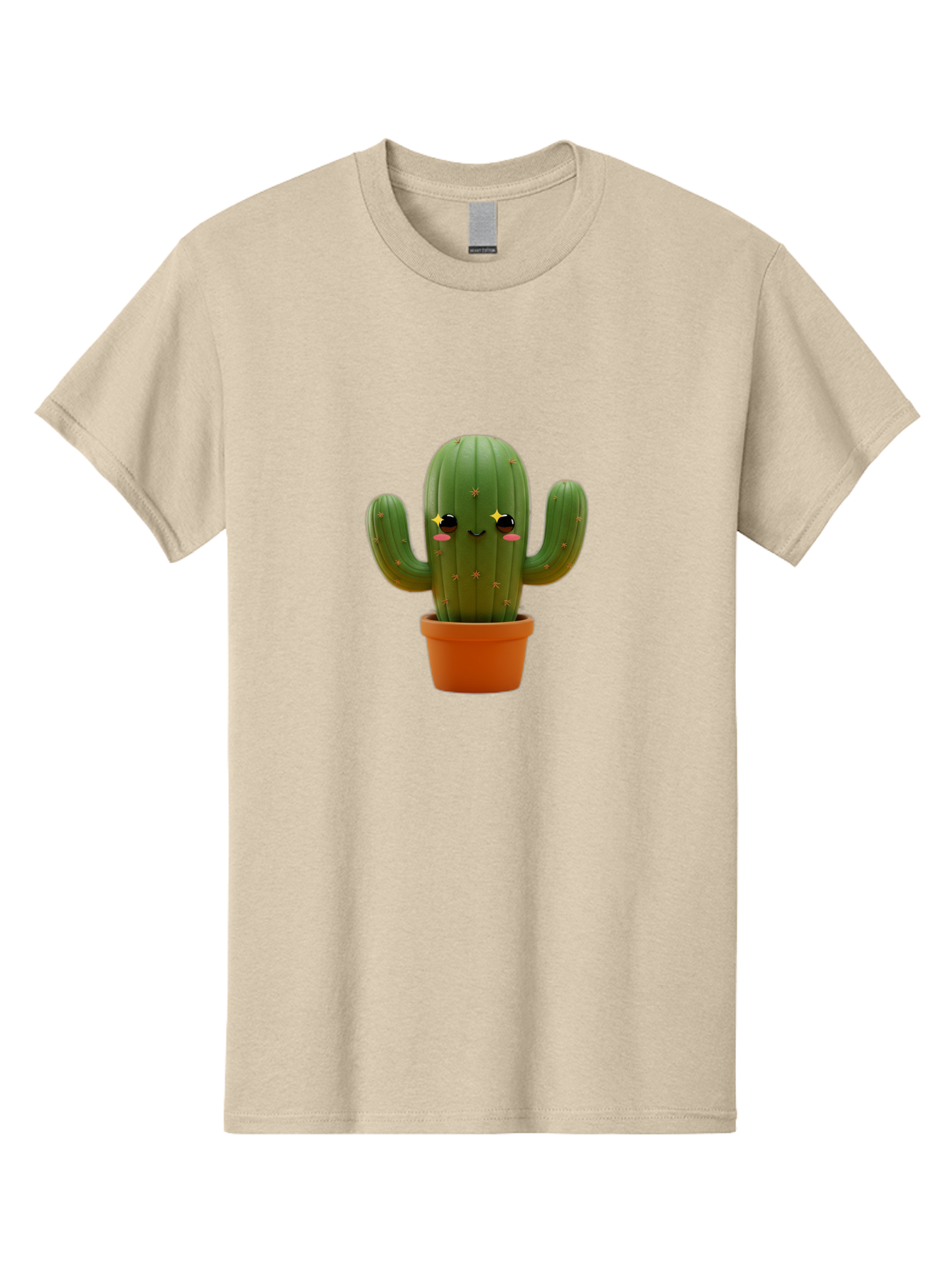Cactus-In-Pot-2 Men'S Graphic Tee, 100% Cotton, Comfortable Casual Summer Wear, Machine Washable, Cartoon Cactus, Kawaii Cactus, Cactus In Pot, Cute Desert Plant, Funny Face, Quirky Character, Yellow Stars, Rosy Cheeks, Digital Art, Fun Design Bac745