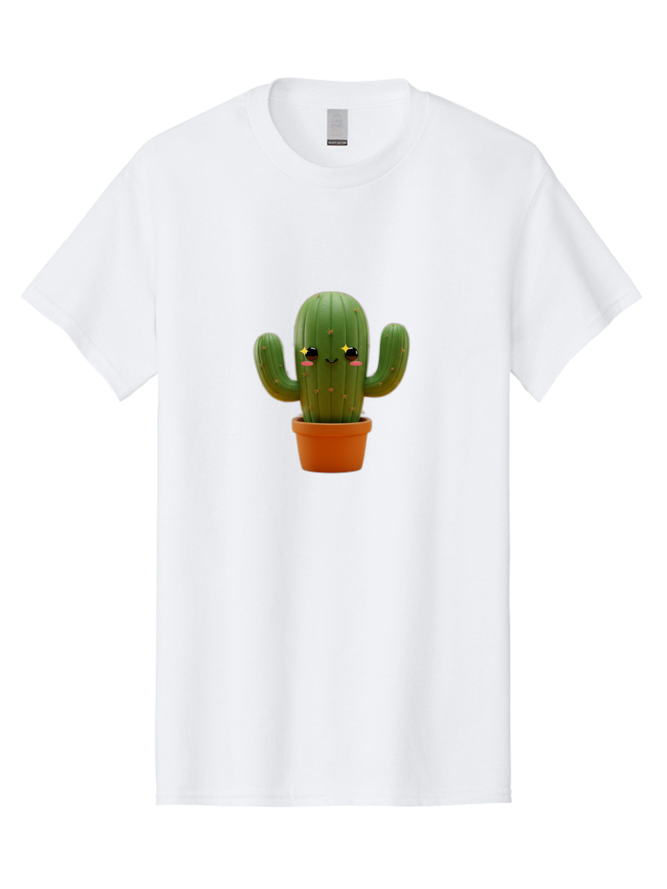 Cactus-In-Pot-2 Men'S Graphic Tee, 100% Cotton, Comfortable Casual Summer Wear, Machine Washable, Cartoon Cactus, Kawaii Cactus, Cactus In Pot, Cute Desert Plant, Funny Face, Quirky Character, Yellow Stars, Rosy Cheeks, Digital Art, Fun Design Bac745