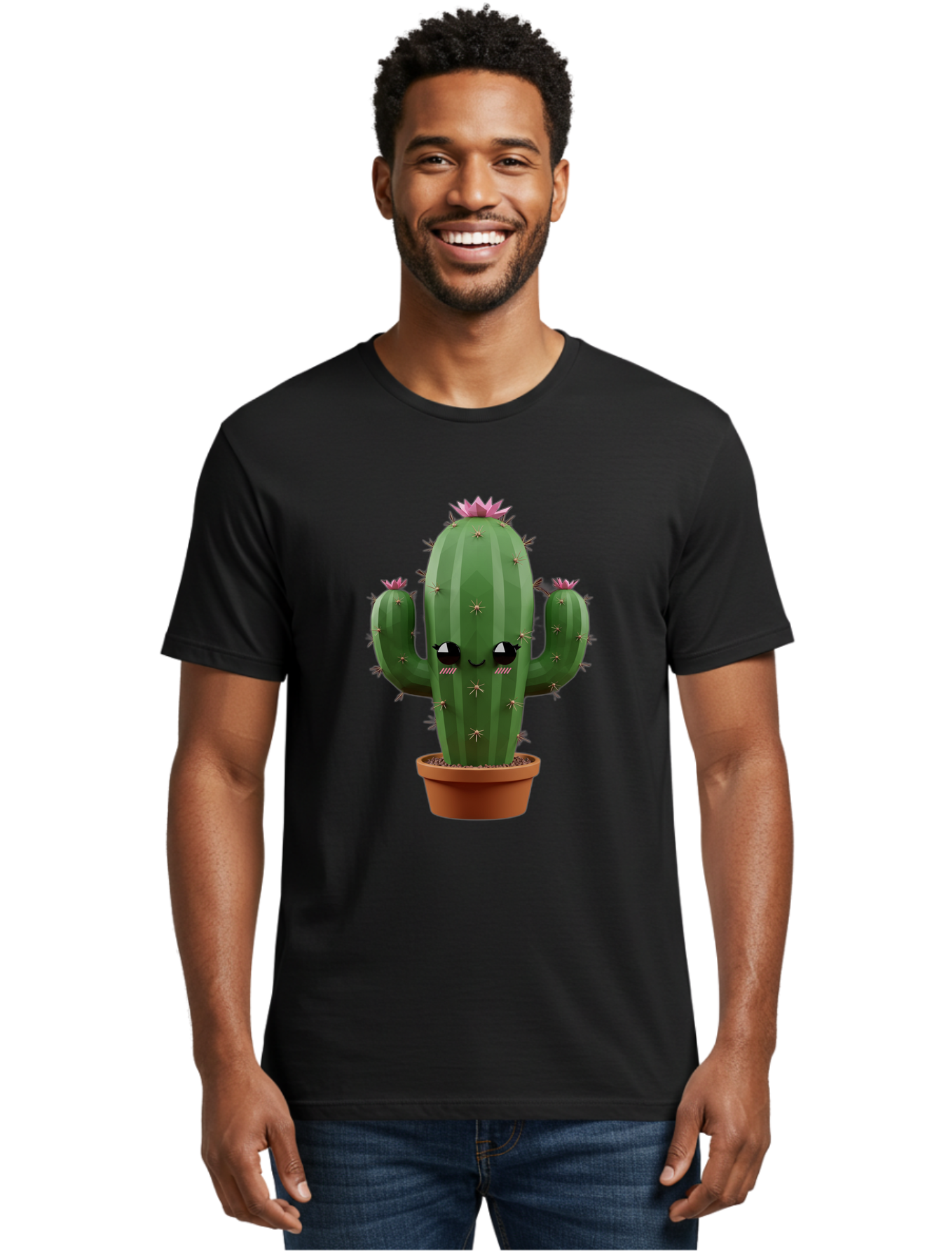 Cactus-In-Pot-3 Men'S Graphic Tee, 100% Cotton, Comfortable Casual Summer Wear, Machine Washable, Cartoon Cactus, Potted Cactus, Cool Cactus, Cactus With Sunglasses, Quirky Plant, Humorous Illustration, Flower Blooming Cactus, Bac746