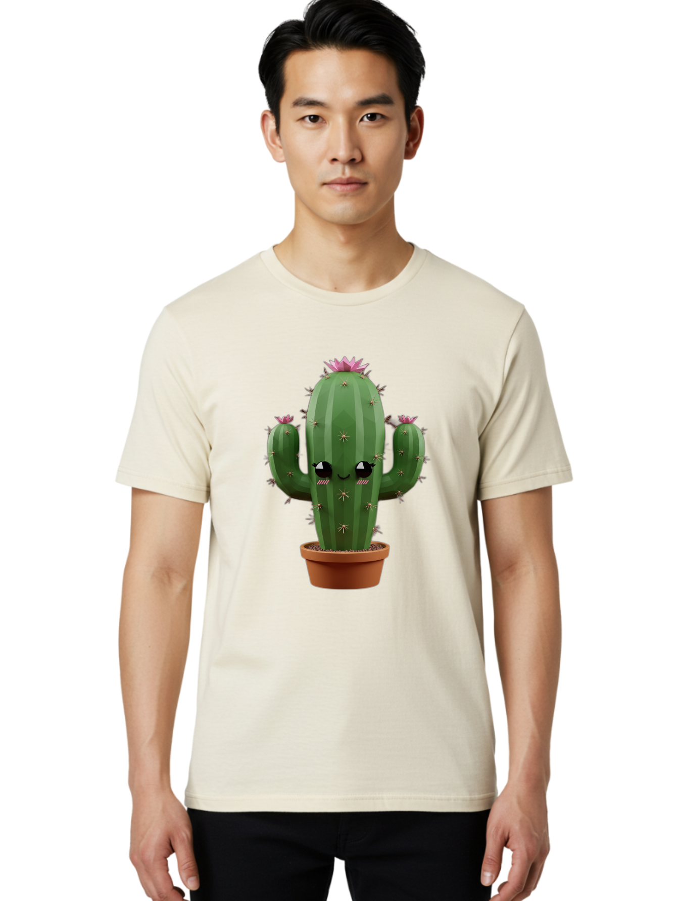 Cactus-In-Pot-3 Men'S Graphic Tee, 100% Cotton, Comfortable Casual Summer Wear, Machine Washable, Cartoon Cactus, Potted Cactus, Cool Cactus, Cactus With Sunglasses, Quirky Plant, Humorous Illustration, Flower Blooming Cactus, Bac746